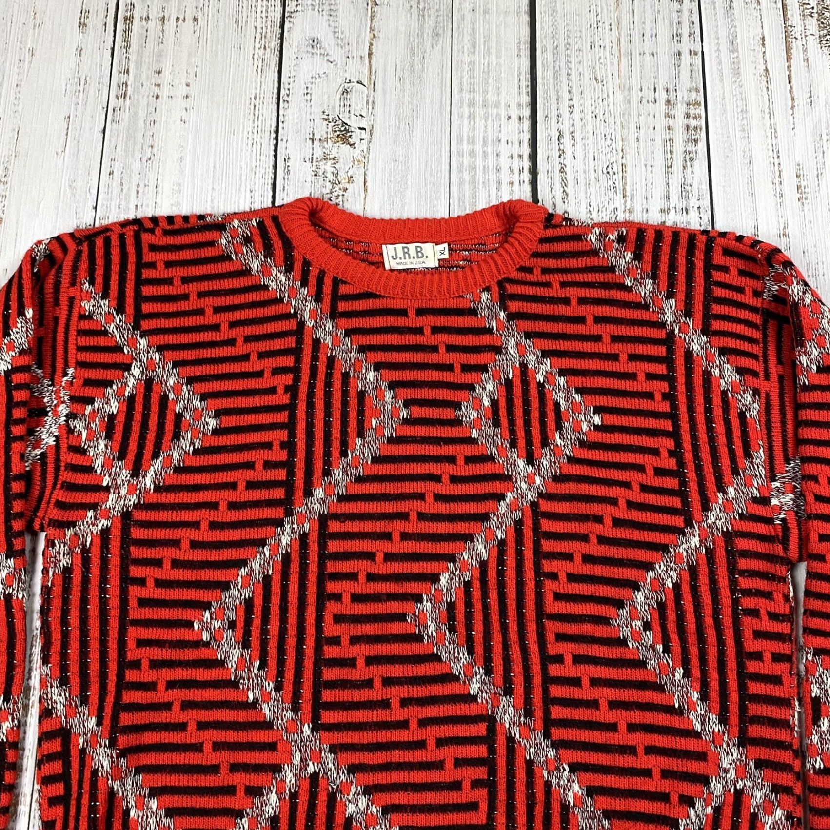 Etro VTG 80s J.R.B. Acrylic Sweater Red Knit Pullover Men XL Pattern Solid Contract Notable Keith Haring Retro 80s Mens Sweater Size US XL / EU 56 / 4 - 2 Thumbnail