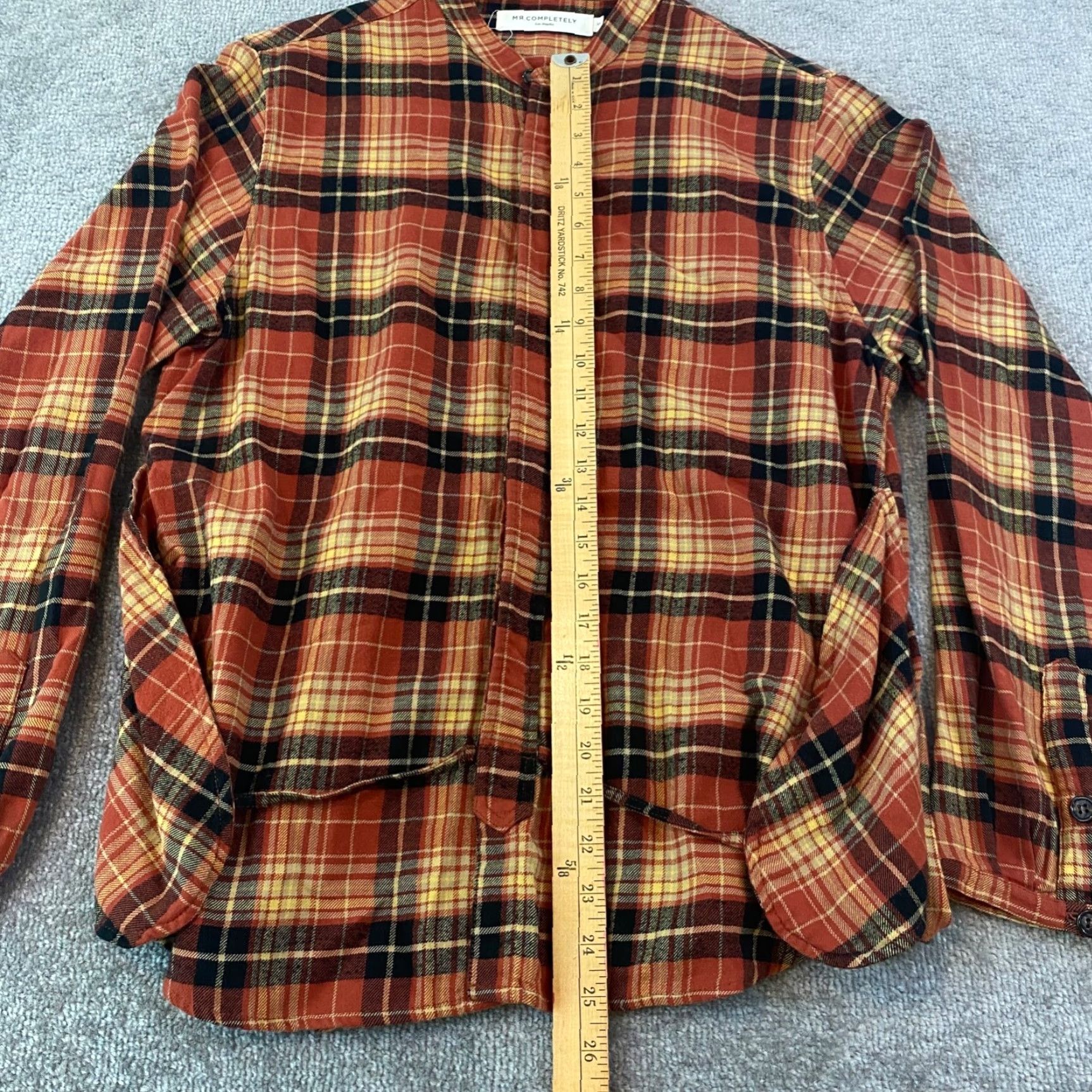 Vintage MR. Completely Shirt Mens Small Red Brown Plaid Button Up Band Collar USA L/S Size US M / EU 48-50 / 2 - 6 Thumbnail