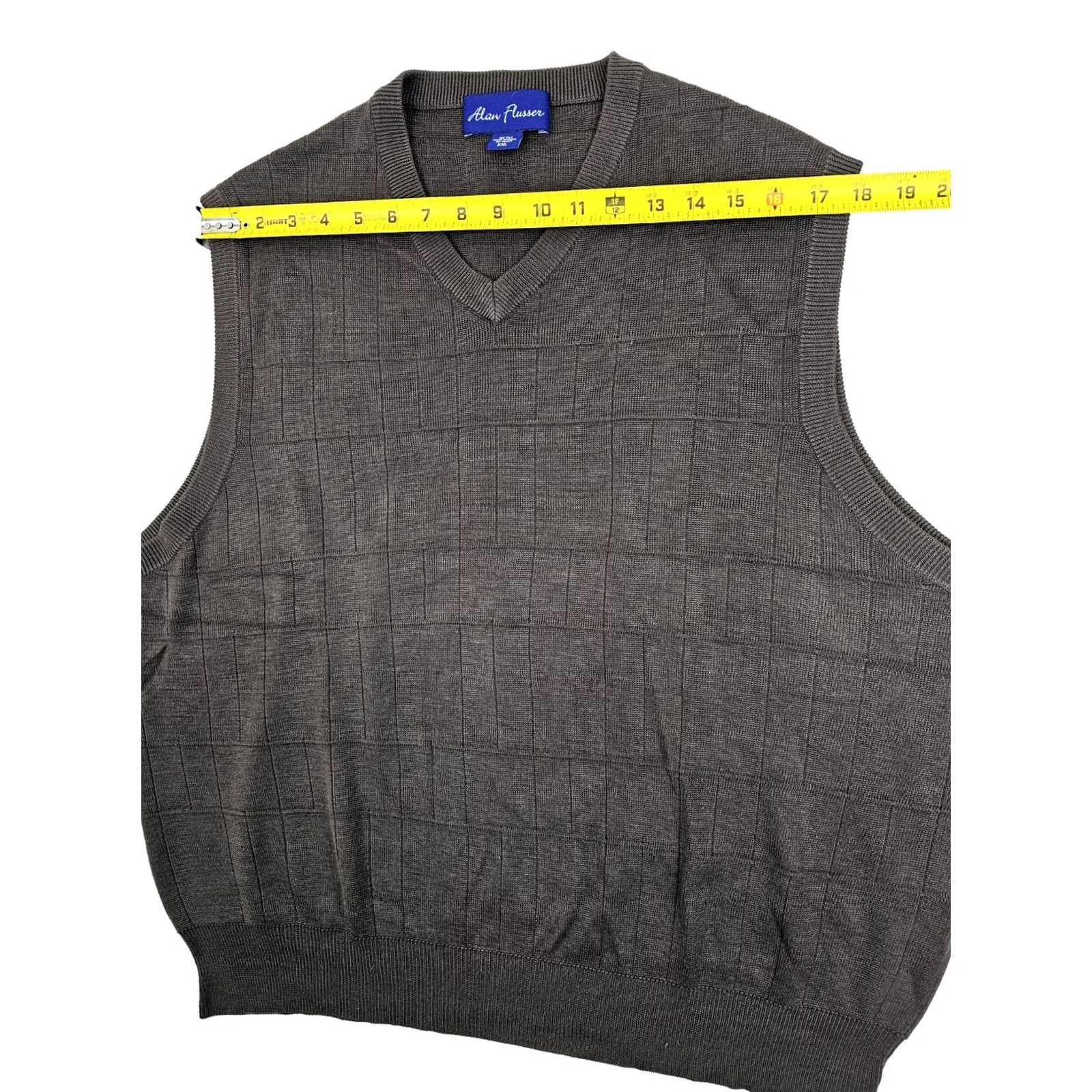 Vintage Alan Flusser 100% Silk Sweater Vest Men XXL Brown Geometric V-Neck Windowpane Shirt Vest Mall Size US XXL / EU 58 / 5 - 5 Thumbnail