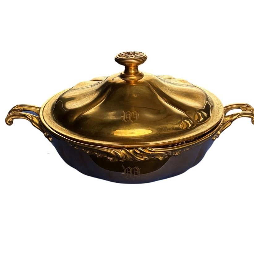 Christofle Gold Plated Medusa Handled Covered Tureen Bowl