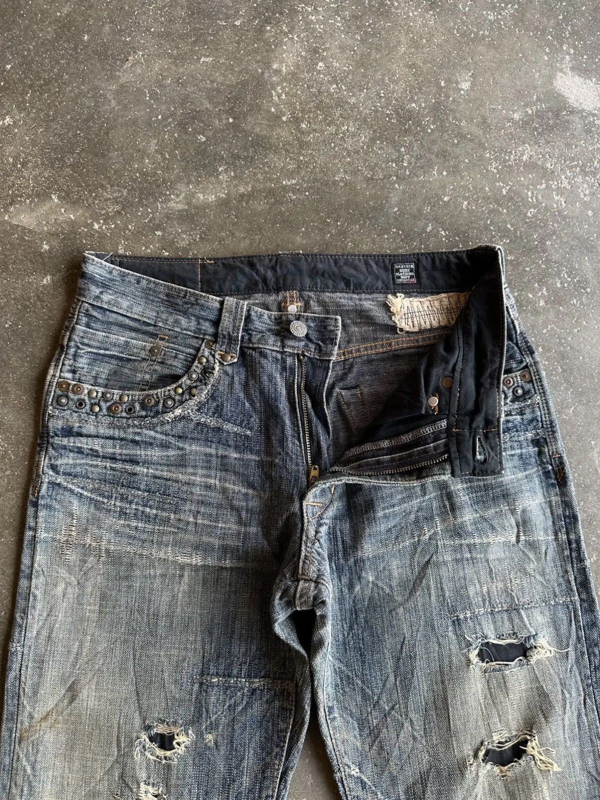uniform experiment VINTAGE BARTACK JAPAN FLARES JEANS SPIKE/STUDDED DENIM PANTS Size US 29 - 9 Thumbnail