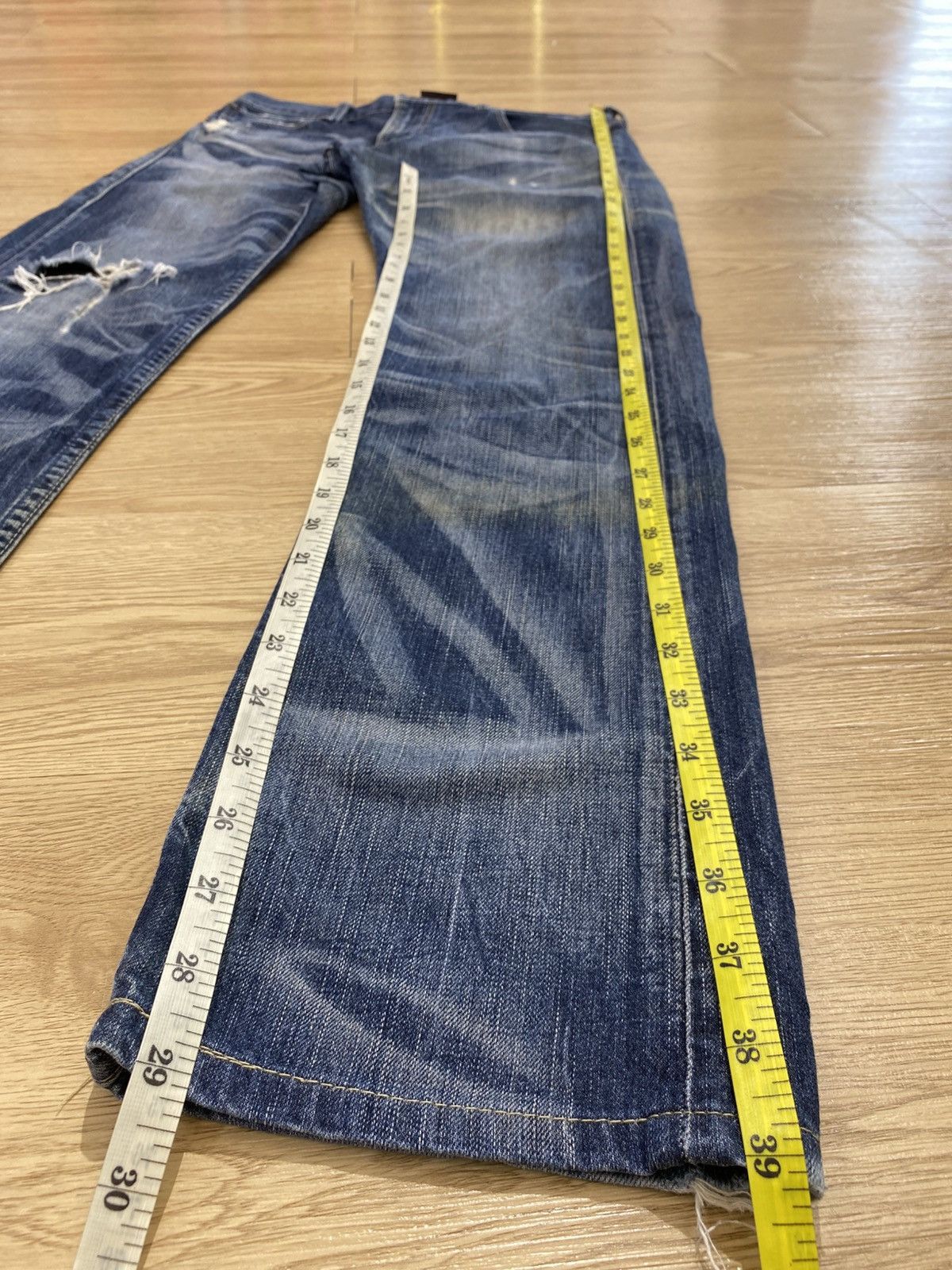 Levi's Levi’s Whiskers Blue Wash Style Buckle Back Distressed Jeans Size US 30 / EU 46 - 15 Thumbnail