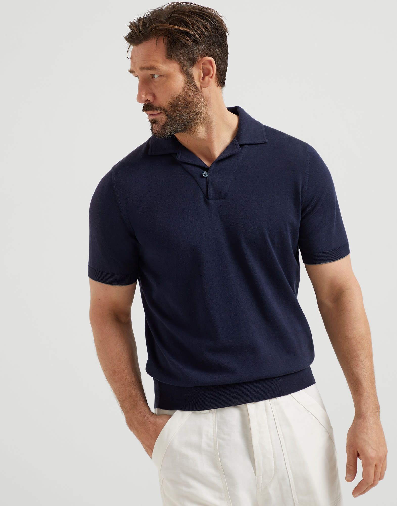 Brunello Cucinelli o1la1rc1a0326 Knit Polo Sweater in Navy Blue Size US S / EU 44-46 / 1 - 1 Thumbnail
