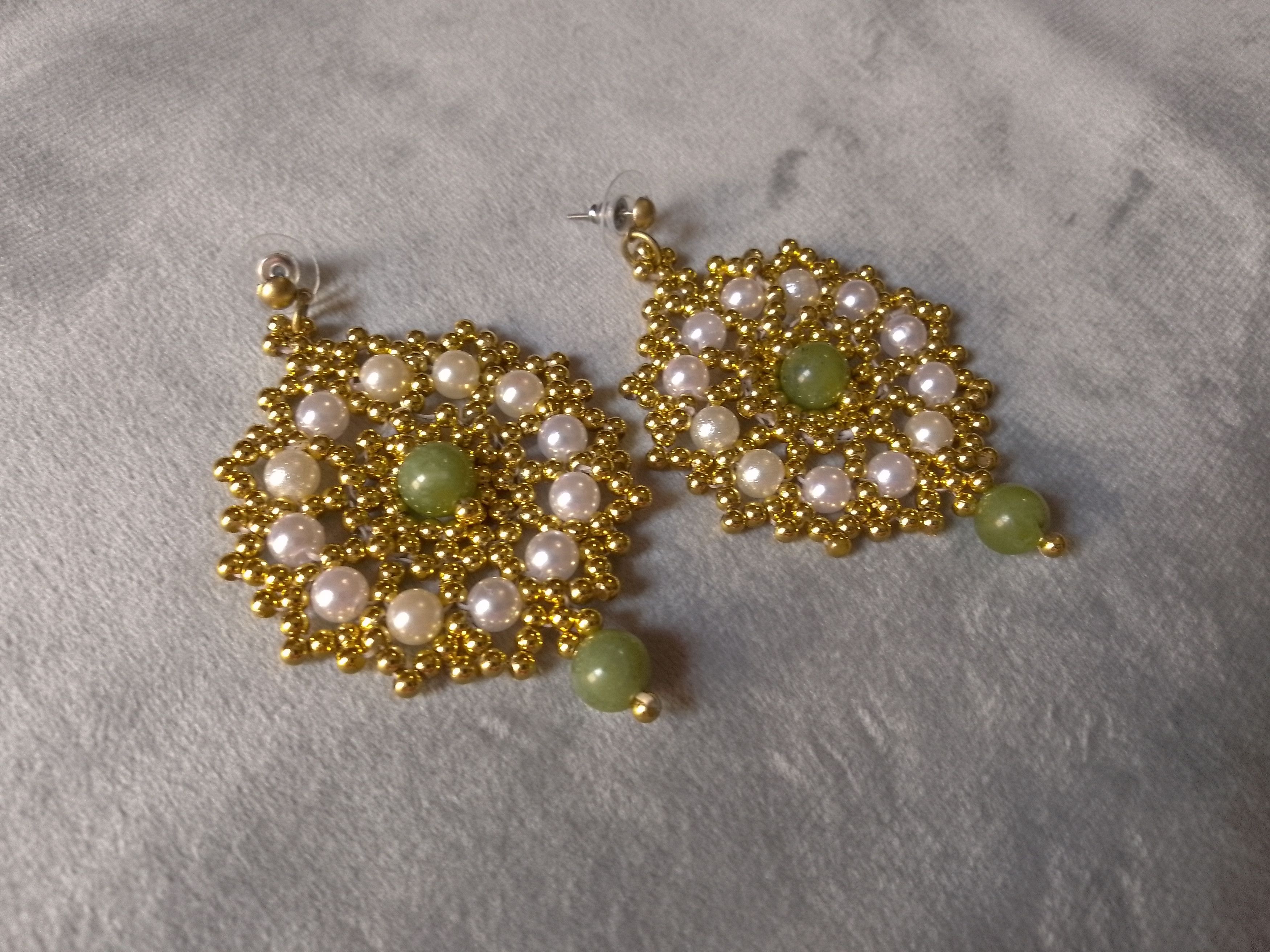 Handmade Golden earrings Mandala with natural Green jade gemstones Size ONE SIZE - 3 Thumbnail