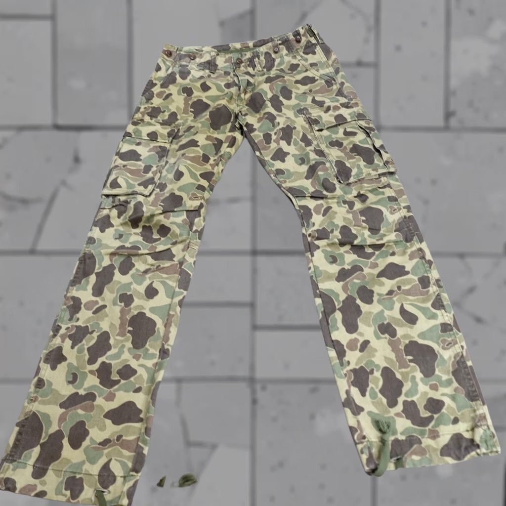 Vintage MNMI Mens Pants 30 x 30 Green Brown Chino Duck Camo Camouflage Cargo Pants Cargo Pocket 5-Pocket Canvas Cotton Regular Size 30 Mens Size US 30 / EU 46 - 1 Thumbnail