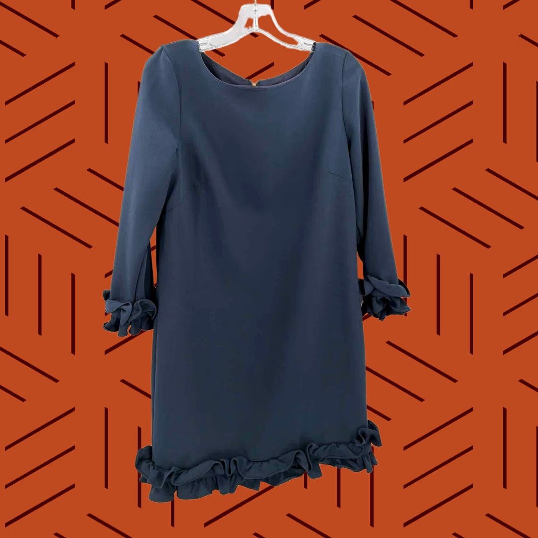 Vintage Sail To Sable Navy Dress 10 Short Long Sleeve Pre-Owned Size L / US 10 / IT 46 - 1 Thumbnail