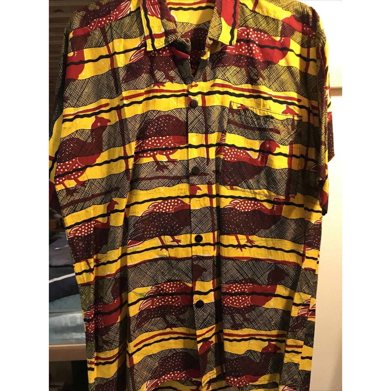 Other Vintage Mens L Yellow Striped Red Bird Print SS Button Shirt Size US L / EU 52-54 / 3 - 3 Thumbnail