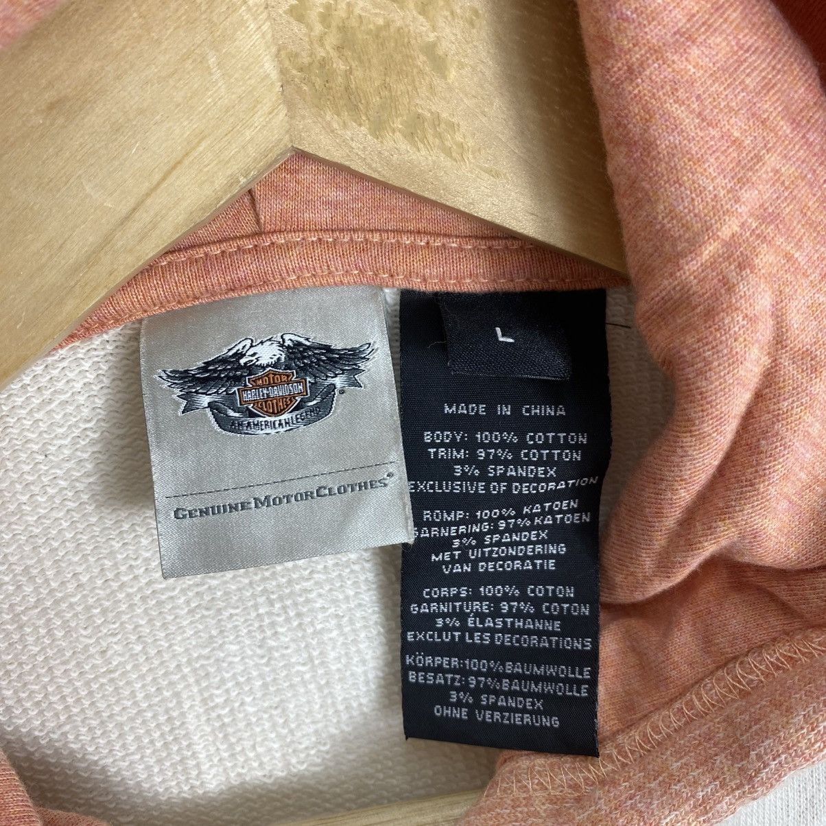 Harley Davidson Harley Davidson 1/4 Zip Hoodie Large Peach Cream Moto Vtg Size L / US 10 / IT 46 - 6 Thumbnail