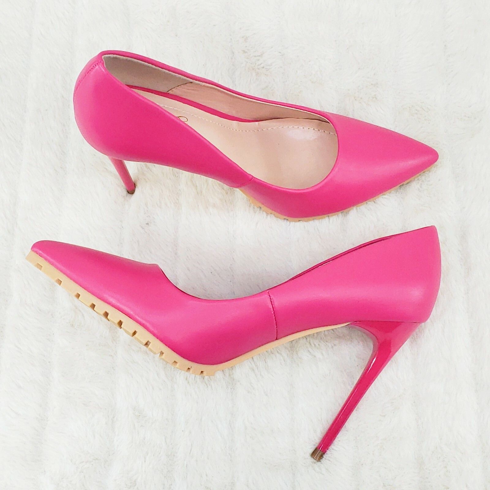 Other Revenge Fuchsia 4.5" High Heel Shoes Pointy Toe Pump Lug Sol Size US 7.5 / IT 37.5 - 3 Thumbnail