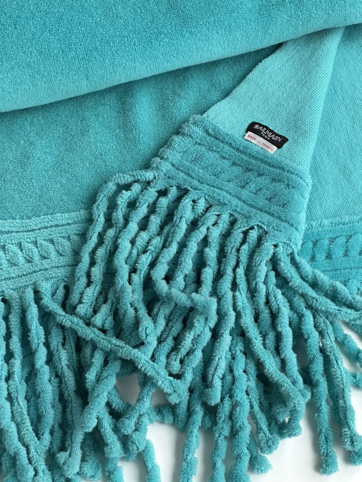 Balmain BALMAIN FW2001 Oversized Fringe Turquoise Scarf decarnin pin Size ONE SIZE - 4 Thumbnail