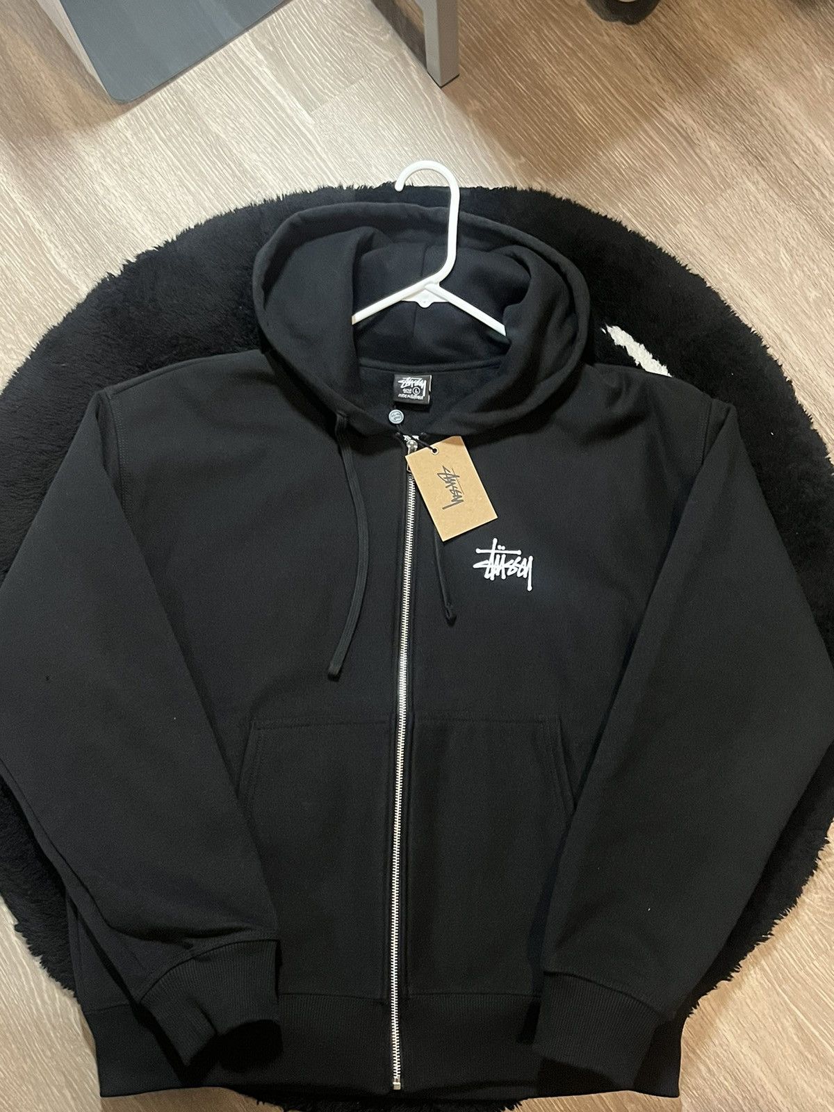Classic Stussy Logo Zip-Hoodie, Black Color, Size Large