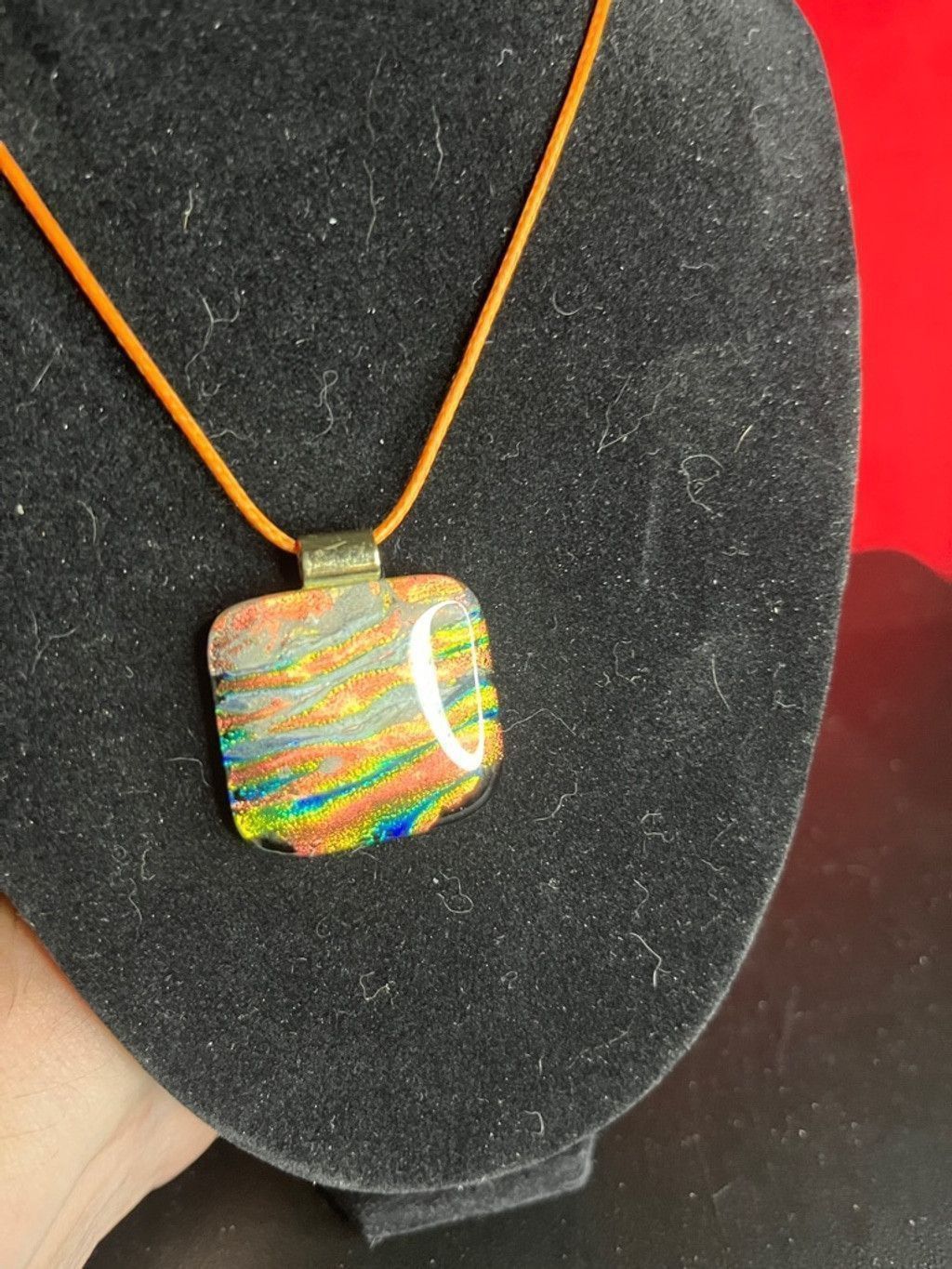 Other Handmade Dichroic Glass Pendant Necklace Iridescent Rainbow Size ONE SIZE - 2 Thumbnail
