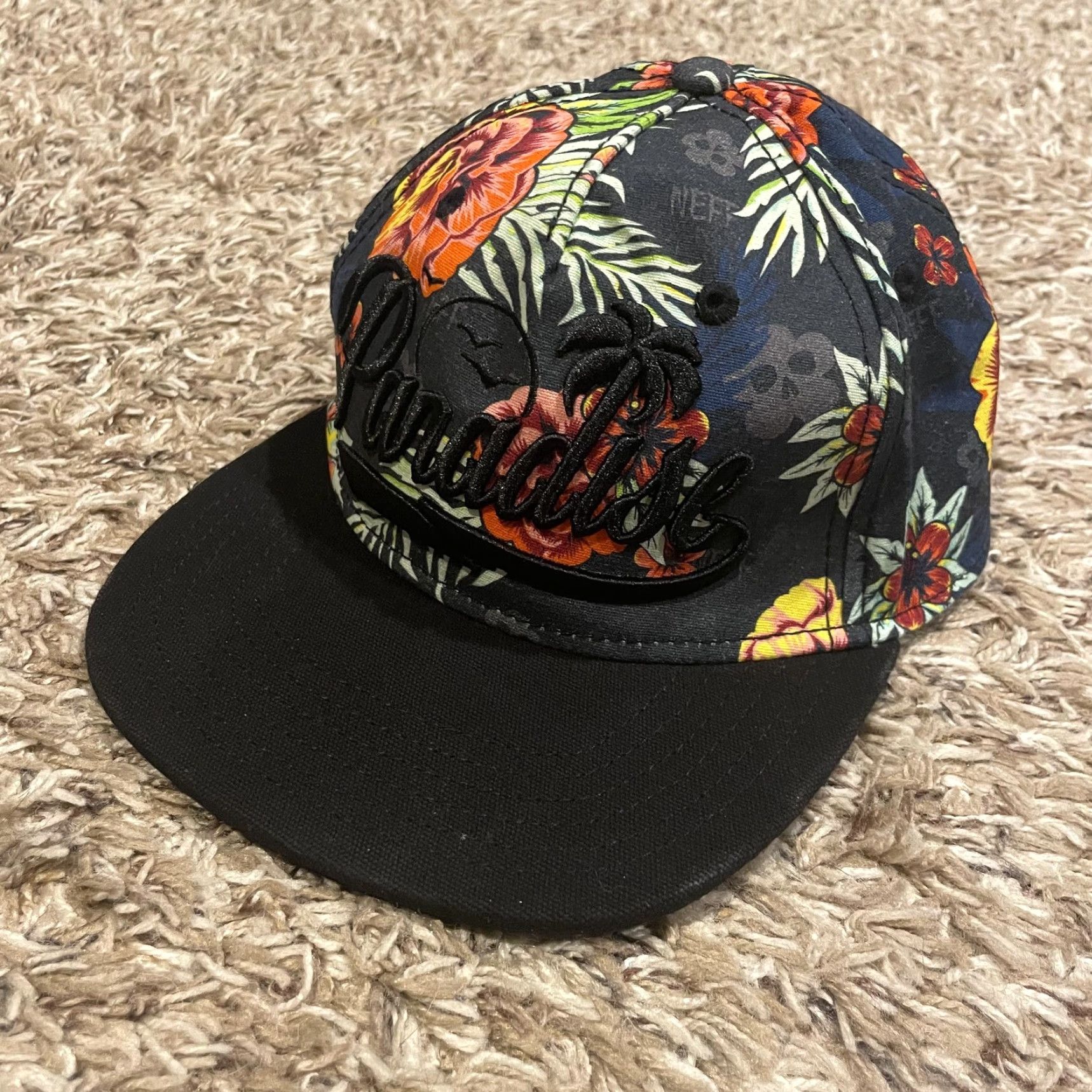 Paradise Neff Paradise Hat Flat Bill Snapback Black Floral Hawaiian Tropical Skate Men One Size Adjustable Cotton Floral Pattern Beach 90s? Size ONE SIZE - 2 Thumbnail