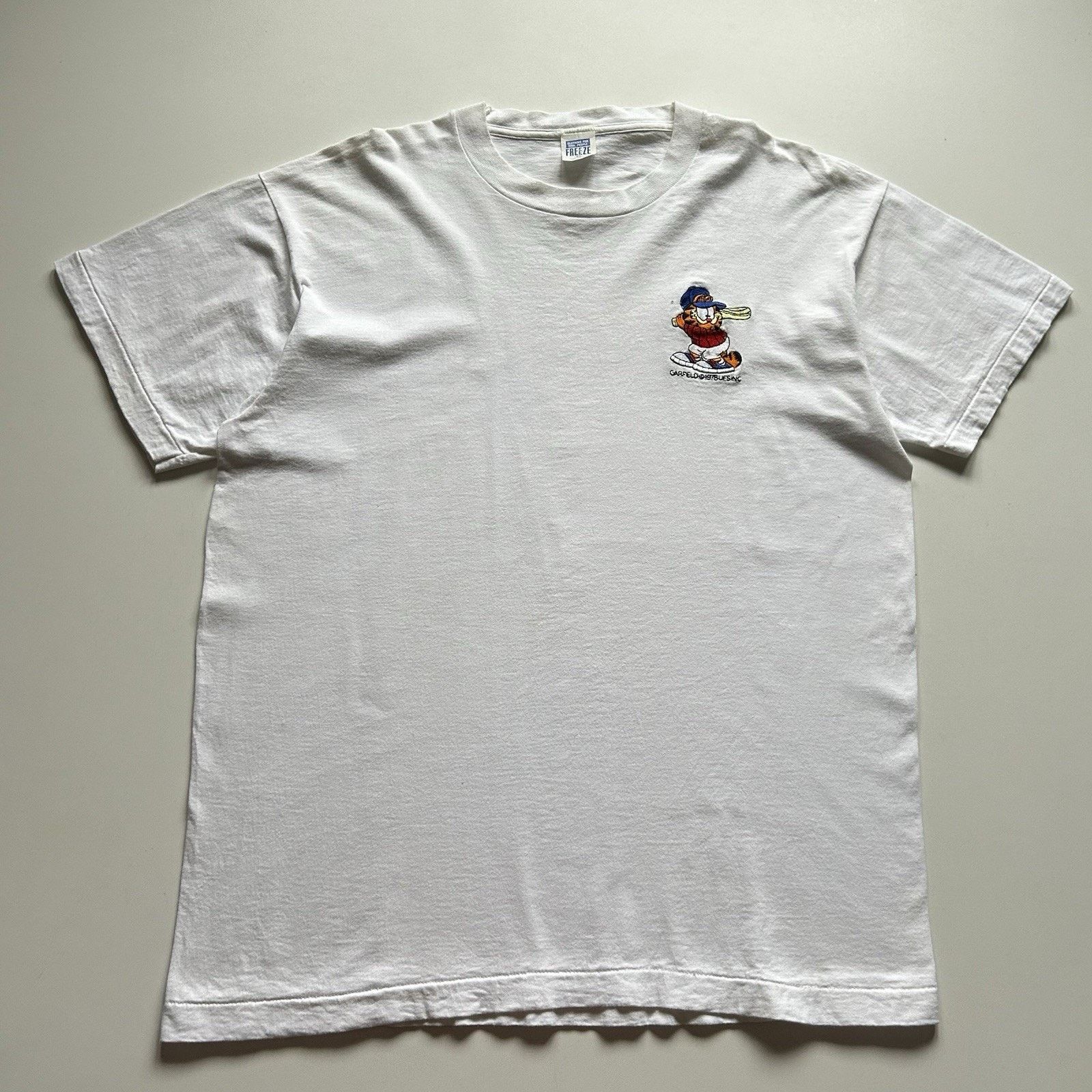 Vintage Garfield T Shirt XL White 90s Baseball Embroidered