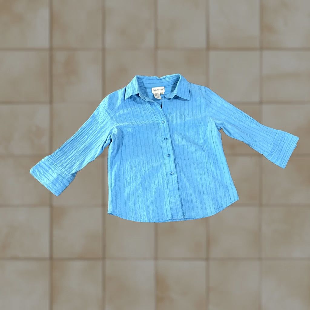 Coldwater Creek Coldwater Creek Shirt PXS Womens Blue Solid Stretch 3/4 Sleeve Button Front Top Size XS / US 0-2 / IT 36-38 - 1 Thumbnail