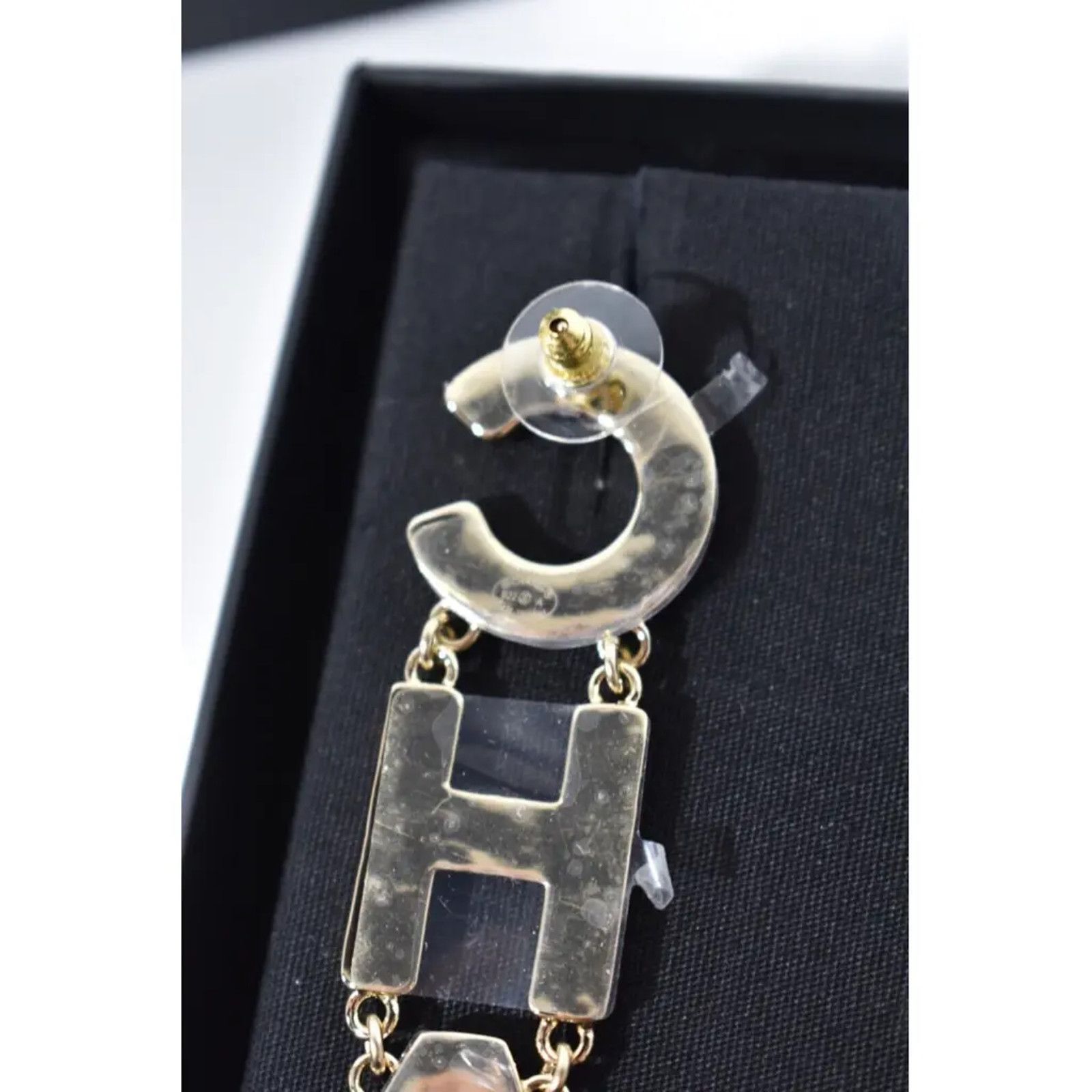 Chanel Chanel Gold CHA NEL Letter Logo Large Dangle Drop Earrings Size ONE SIZE - 9 Thumbnail