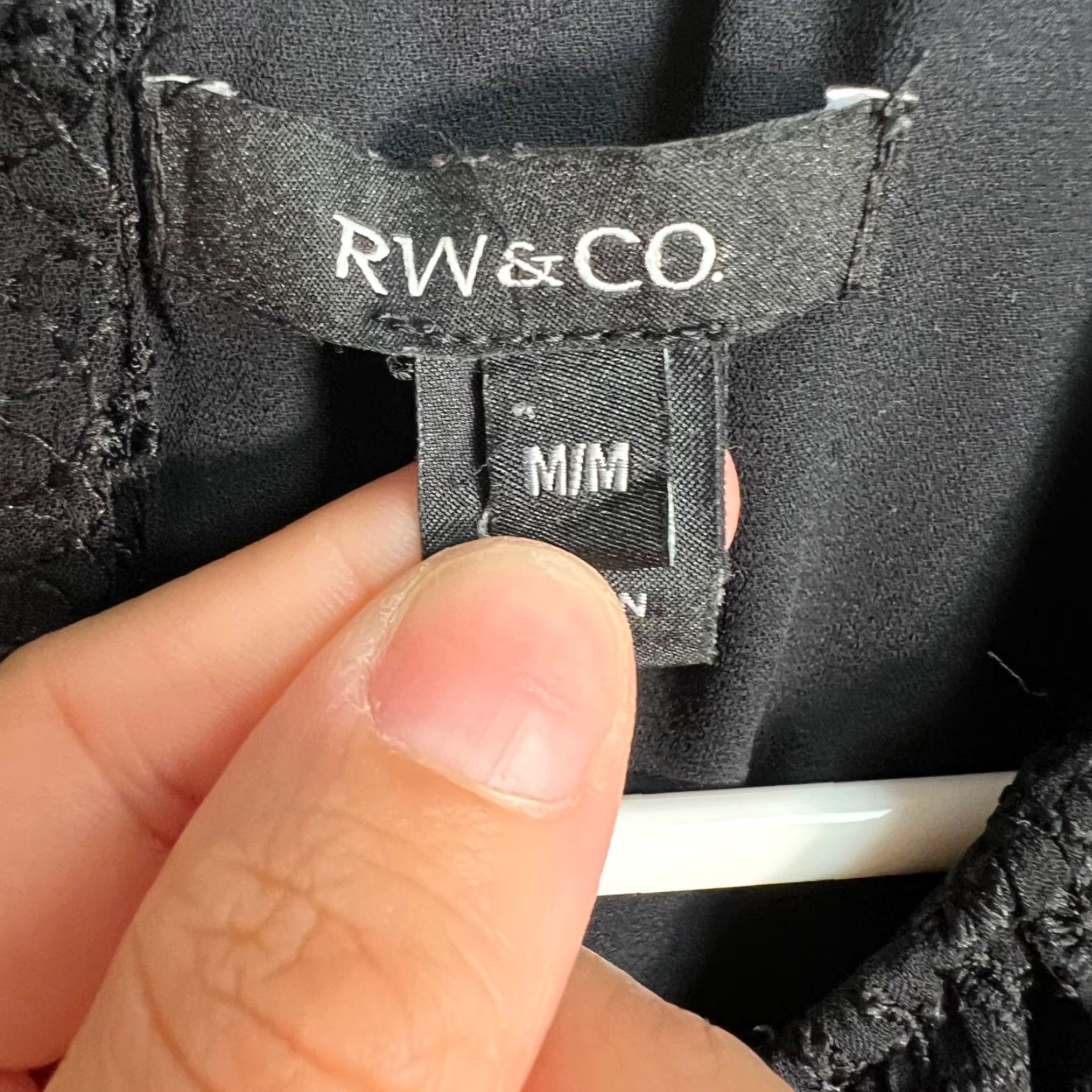 CO RW & Co Womens Blouse Eyelet Embroidered Black Shirt M Floral Round Neck Casual Summer Spring Fall Size M / US 6-8 / IT 42-44 - 3 Thumbnail