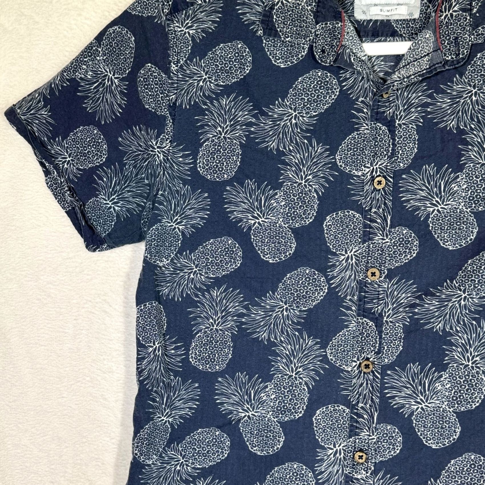 Vintage Cactus Man Shirt Small Navy Pineapple Print Slim Cotton Button-Up M570 Mens Slim Shirt Size US S / EU 44-46 / 1 - 4 Thumbnail