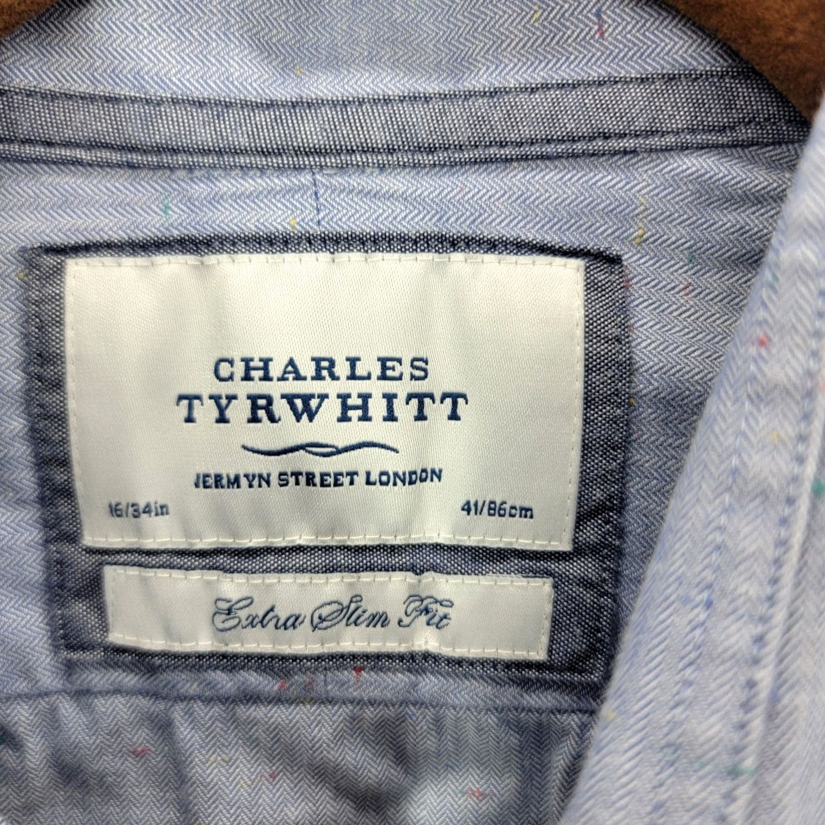 Charles Tyrwhitt Charles Tyrwhitt Shirt Adult 16-34 Blue Geometric Dress Classic Button Up Mens Size 42R - 2 Thumbnail