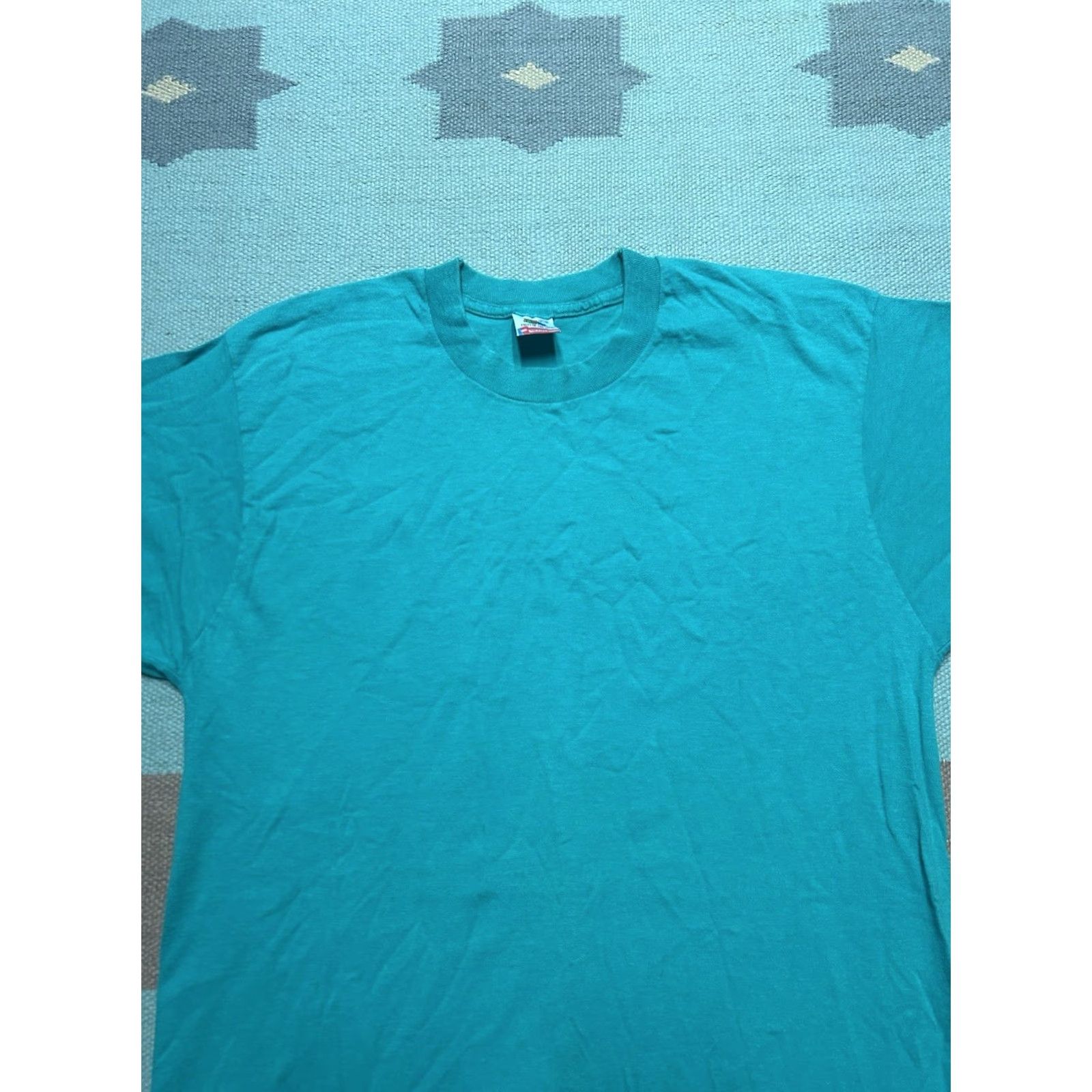 Fruit Of The Loom VINTAGE 90s Fruit of the Loom T-Shirt Teal Turquoise Cotton Large Men Mens Blue Regular Shirt Size US L / EU 52-54 / 3 - 3 Thumbnail