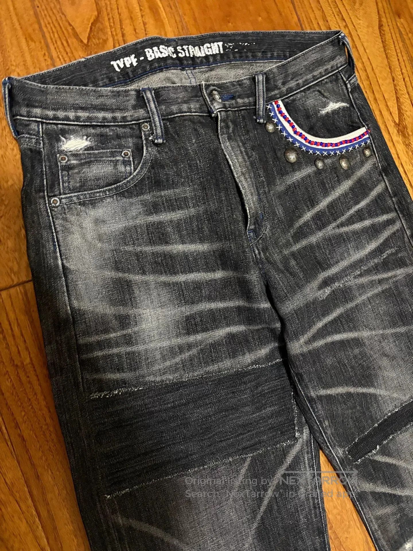 Neighborhood vintage black denim jeans with embellishments. Size US 43 - 5 Thumbnail