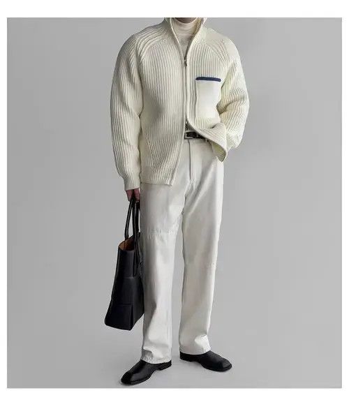 Other Vintage Beige Double Pull-On Knit Stand-Up Jacket Coat Size US M / EU 48-50 / 2 - 6 Thumbnail