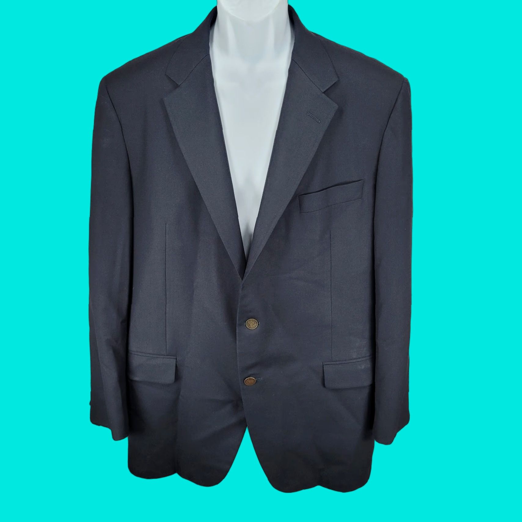 Vintage VINTAGE Hickey Freeman Navy 100% Wool Super 140's 2 Button Blazer Sport Coat USA 44R Size 44R - 1 Thumbnail