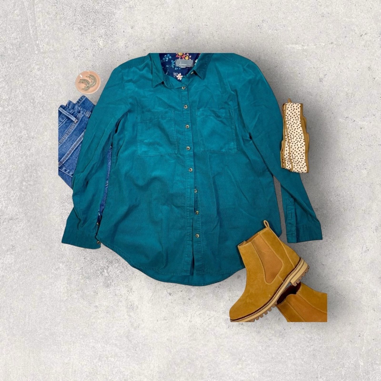 Anthropologie Anthropologie Soft Corduroy Teal Button Down Shirt Size S / US 4 / IT 40 - 3 Thumbnail
