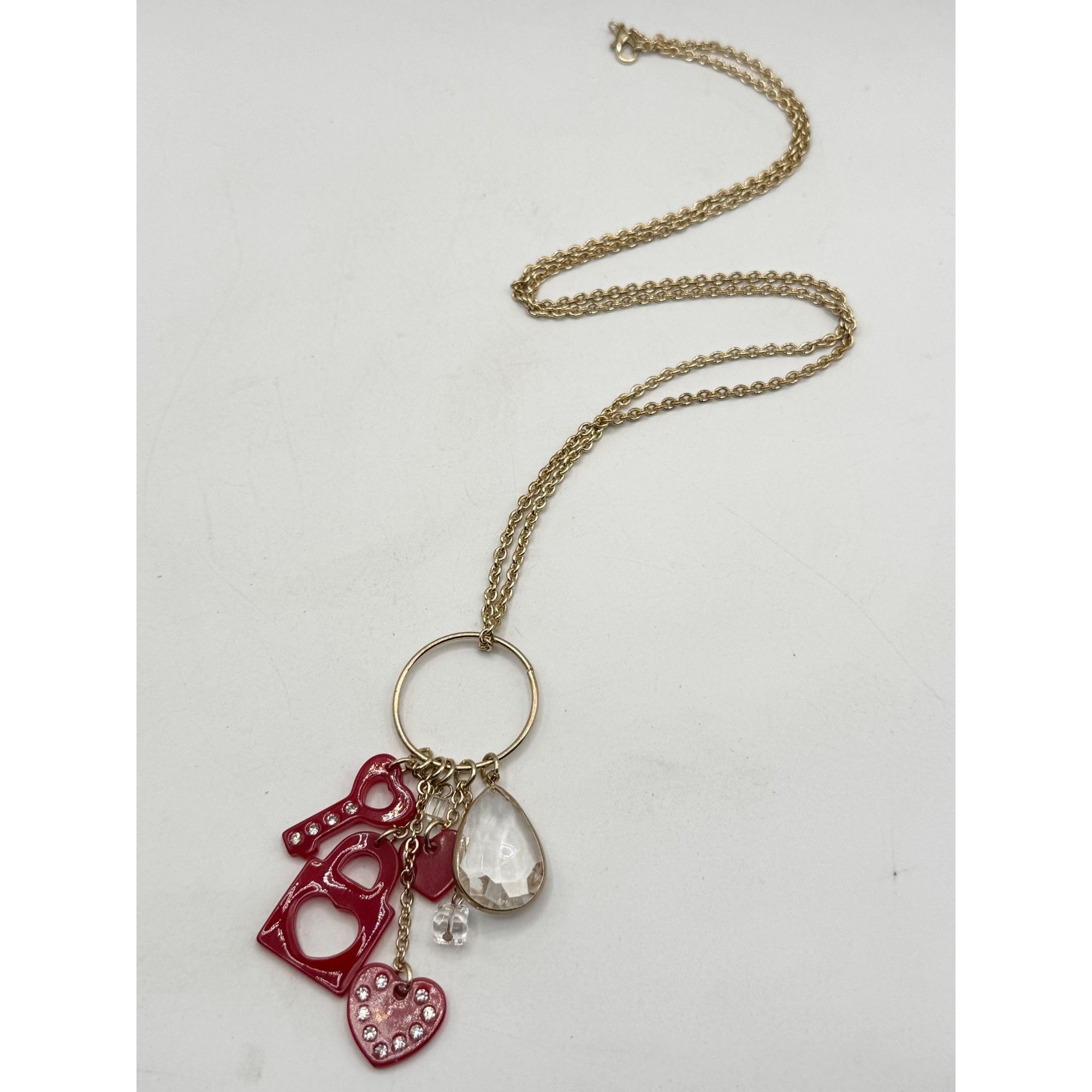 Other Red key heart love rhinestone lucite ring pendant charm neck Size ONE SIZE - 5 Thumbnail