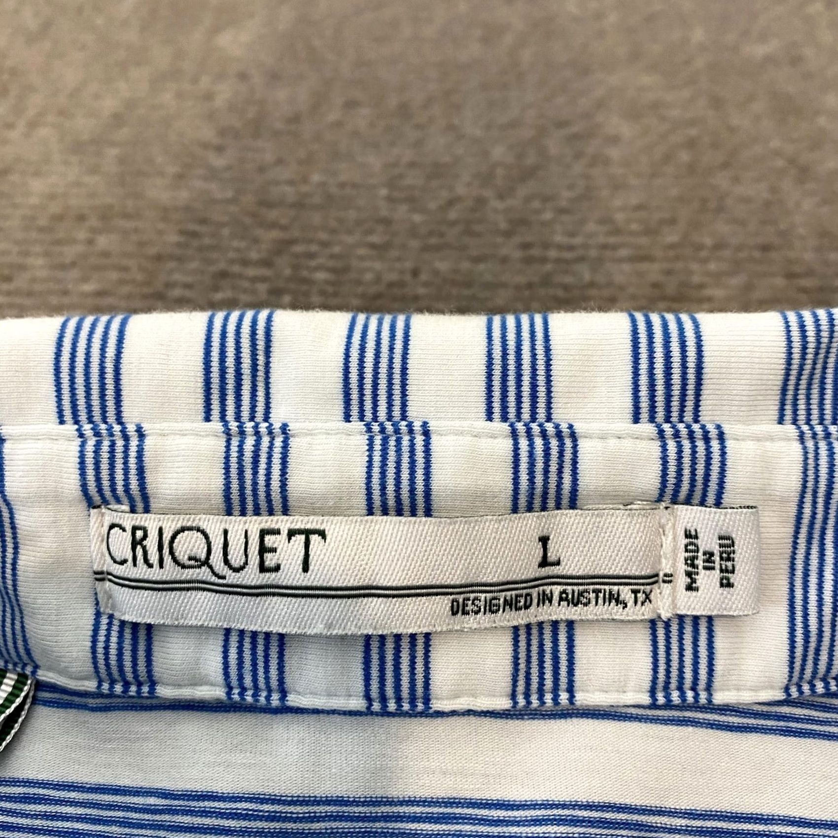 Vintage Criquet Polo Shirt Mens Large Blue Stripe Crusaders Crest Pima Cotton Golf Size US L / EU 52-54 / 3 - 5 Thumbnail