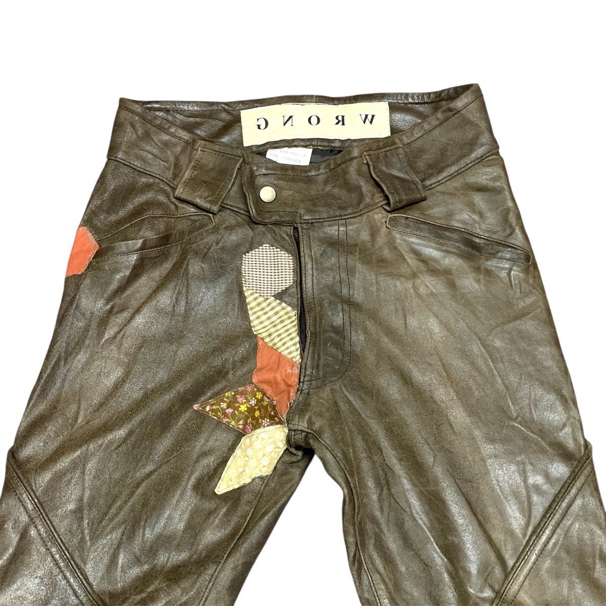 If Six Was Nine Vintage Wrong Seditionaries Patches Cowhide Leather Pants Size US 29 - 2 Thumbnail