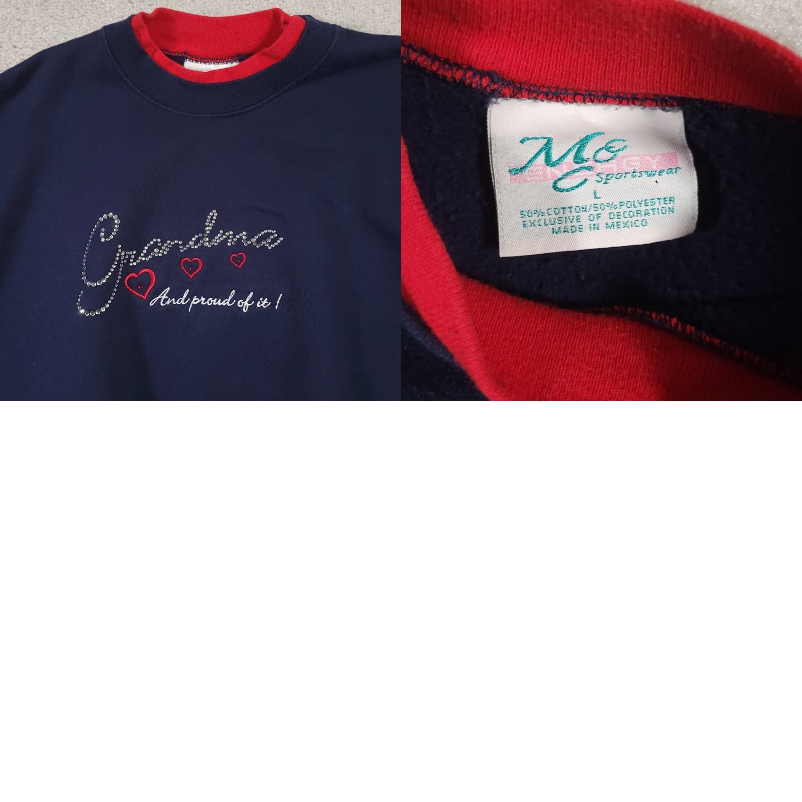 Vintage VINTAGE M&C Sportswear Grandma Sweater Embroidered Women’s Large Blue Pullover Crew Neck Knit - 90s Casual Regular Fit Sweatshirt (Womens) Size L / US 10 / IT 46 - 8 Thumbnail