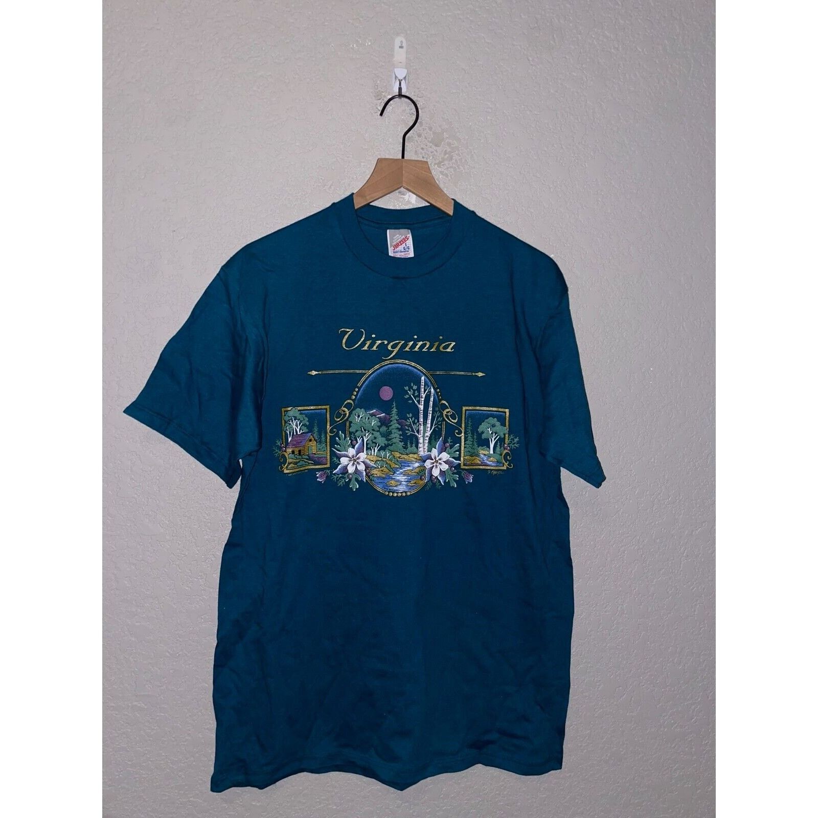 Jerzees Vintage Virginia Shirt Mountains Mountain Green Tee VTG 90s Size US L / EU 52-54 / 3 - 1 Thumbnail