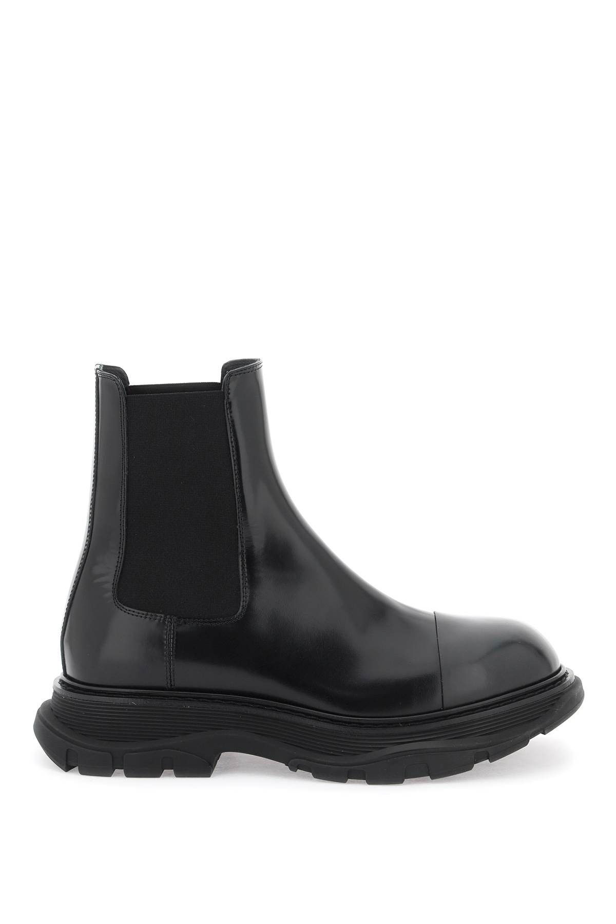 image of Alexander Mcqueen Chelsea Tread Brushed Leather Ankle Shoes in Black Black, Men's (Size 9)