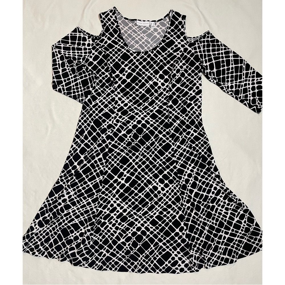 Other Susan Graver Printed Liquid Knit Cold Shoulder Black White Size L / US 10 / IT 46 - 6 Thumbnail