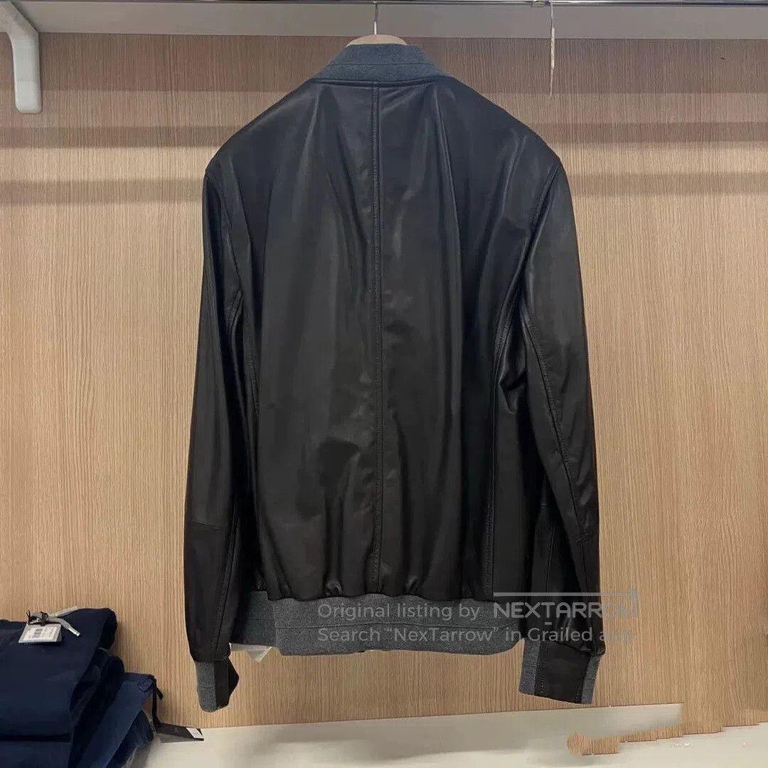 Brunello Cucinelli black lambskin jacket with gray knit collar. Size US M / EU 48-50 / 2 - 2 Thumbnail