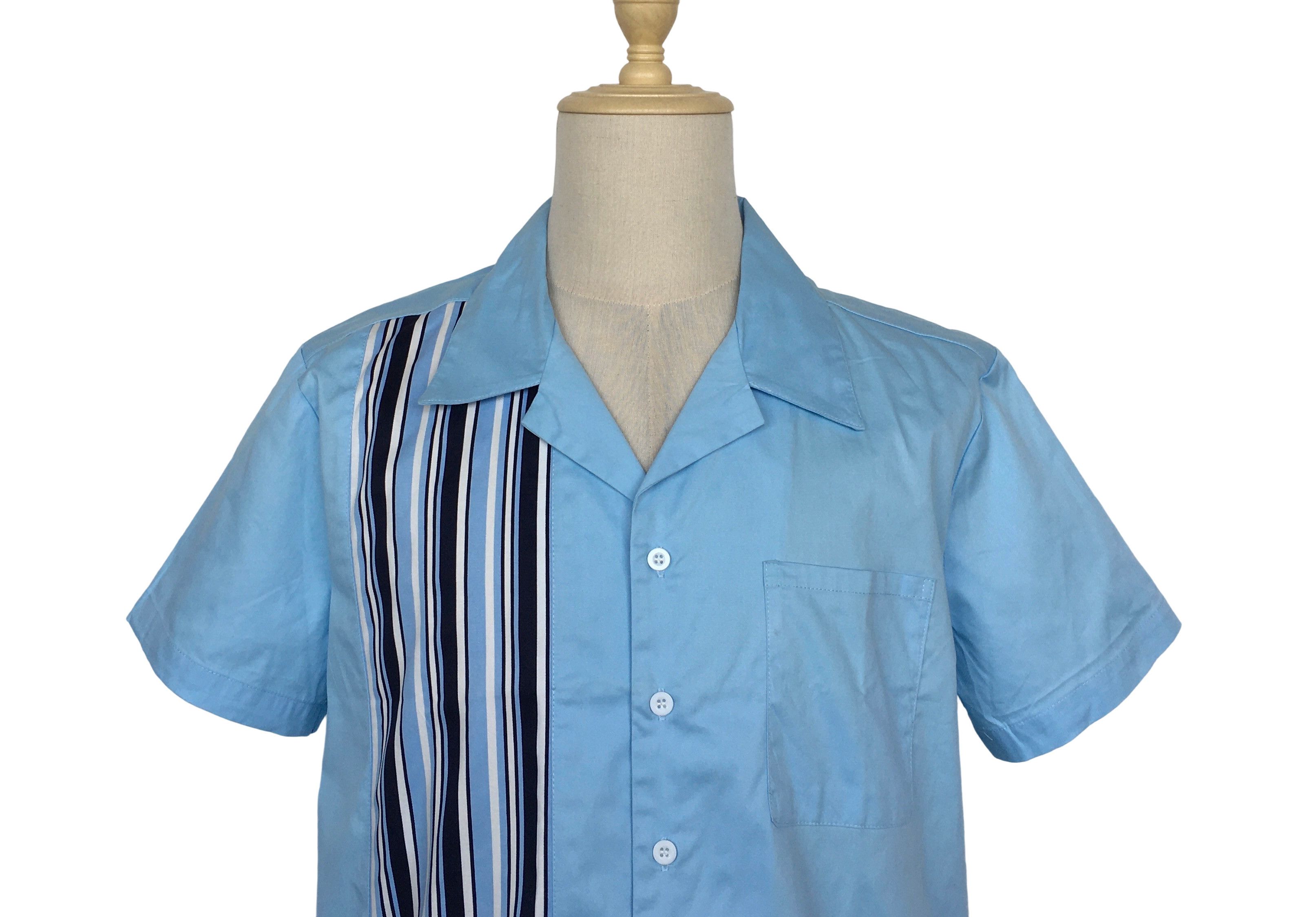 Other Retro Style Light Blue Striped Panel Mens Shirts Size US XL / EU 56 / 4 - 4 Thumbnail