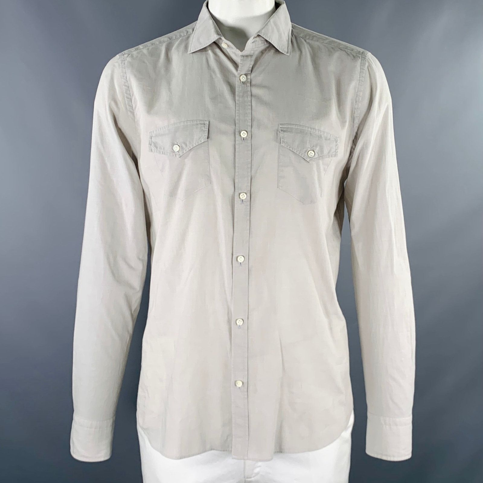 ARI Size L Grey Cotton Patch Pockets Long Sleeve Shirt