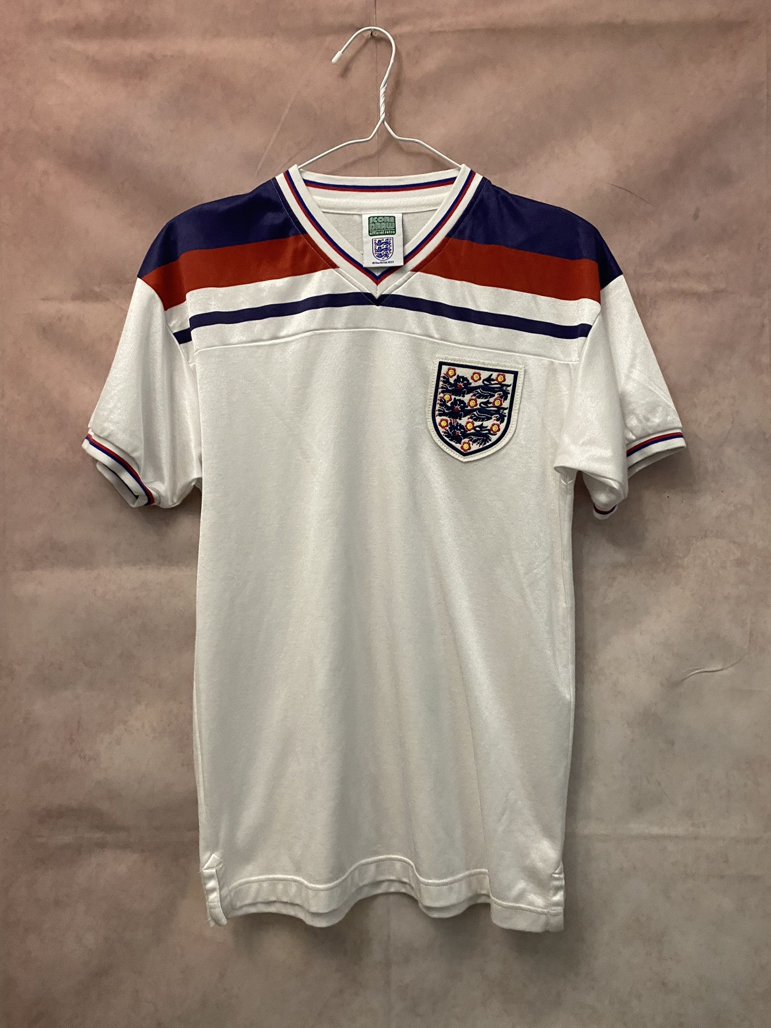 Vintage ENGLAND TEAM 1980/1983 FOOTBALL SHIRT JERSEY HOME SCORE DRAW Size US S / EU 44-46 / 1 - 1 Thumbnail