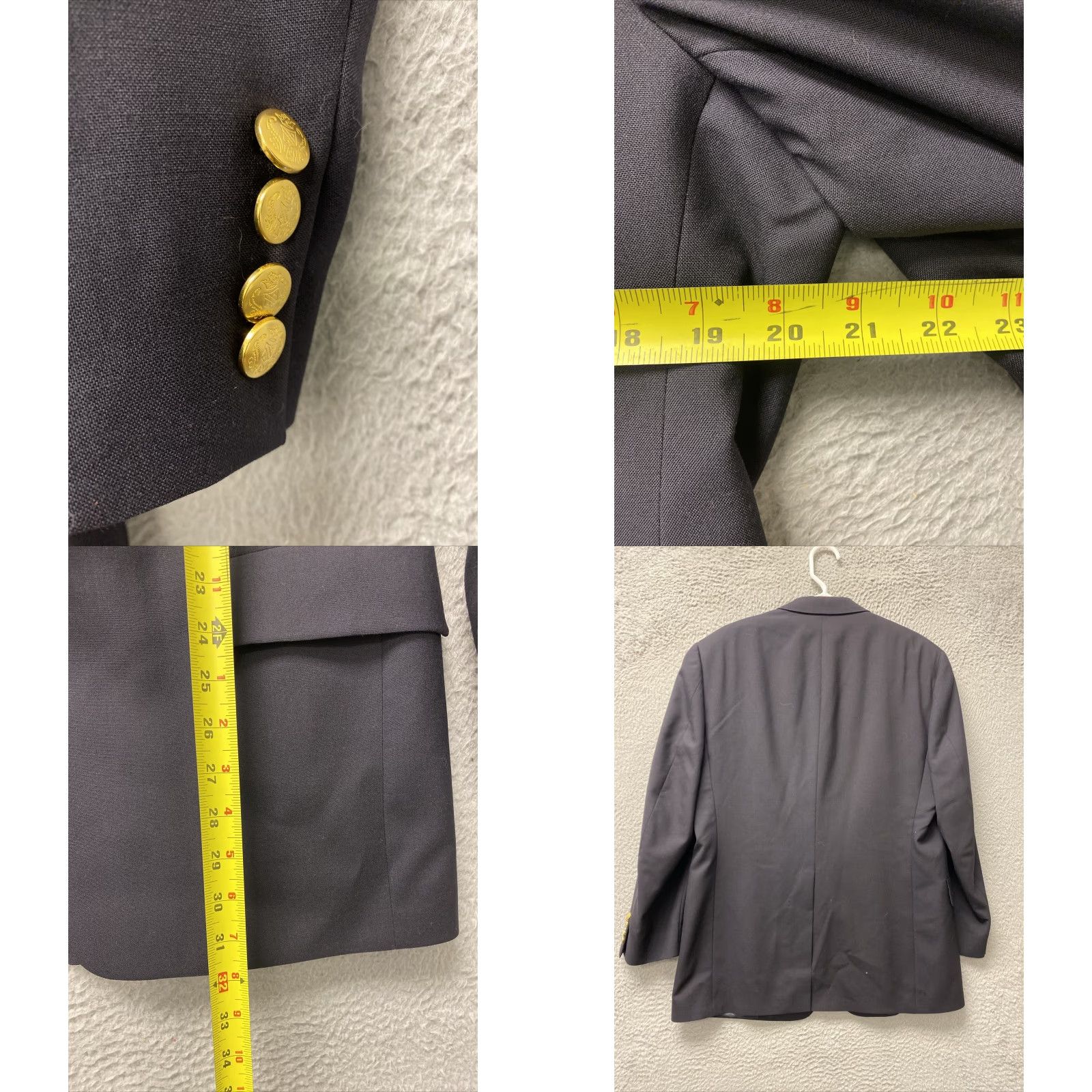 Hart Schaffner Marx Hart Schaffner Marx Blazer Navy Blue Wool Two Gold Buttons Mens 41 Regular Blue Gold Buttons Notch Lapel Single-Breasted Two-Button Front Vintage No Size 42R - 8 Thumbnail