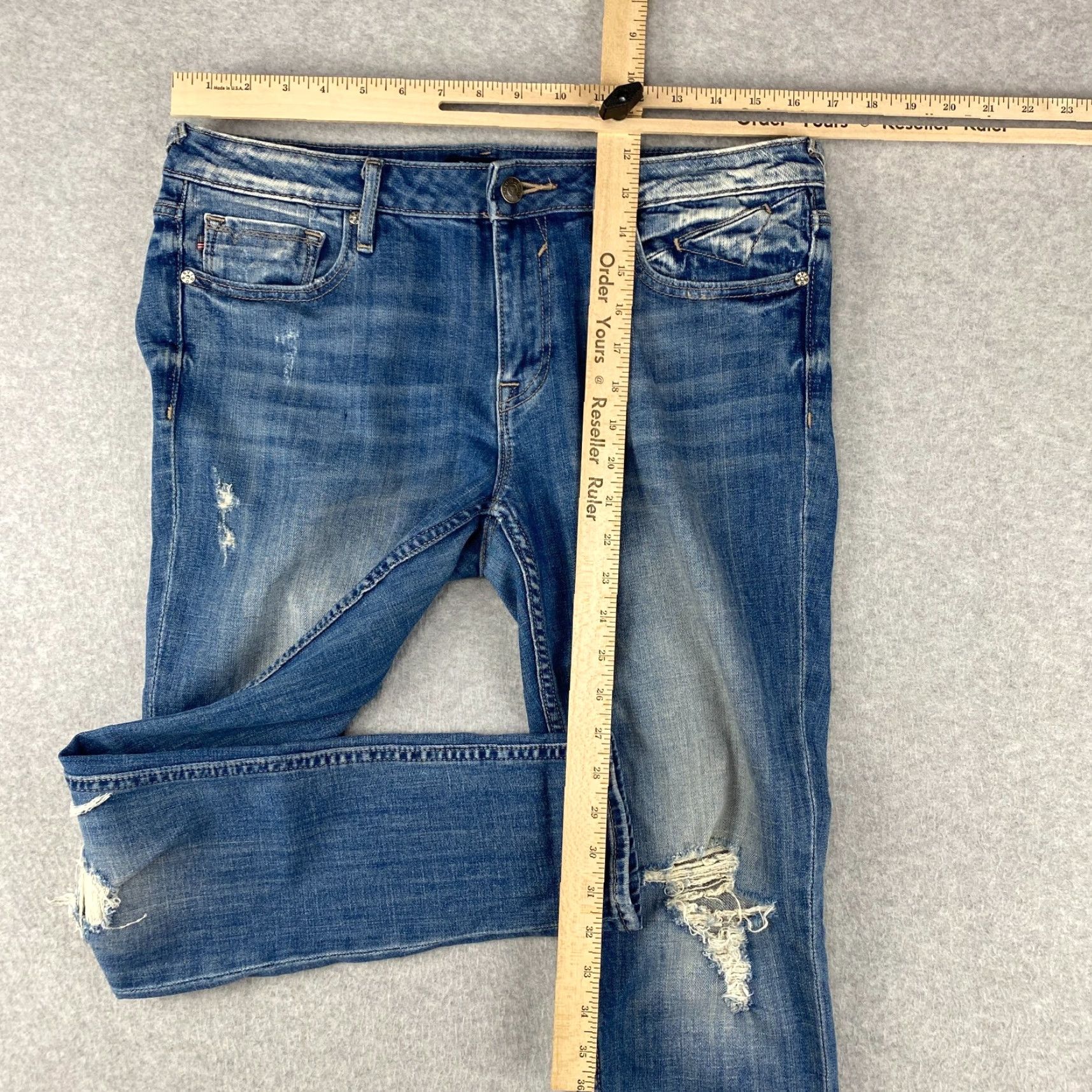 Vintage VIGOSS Chelsea Skinny Jeans 33x28 Blue Ankle Stretch Denim Distressed Logo Belt Loops 5-Pocket Women Size 24" / US 00 / IT 34 - 4 Thumbnail