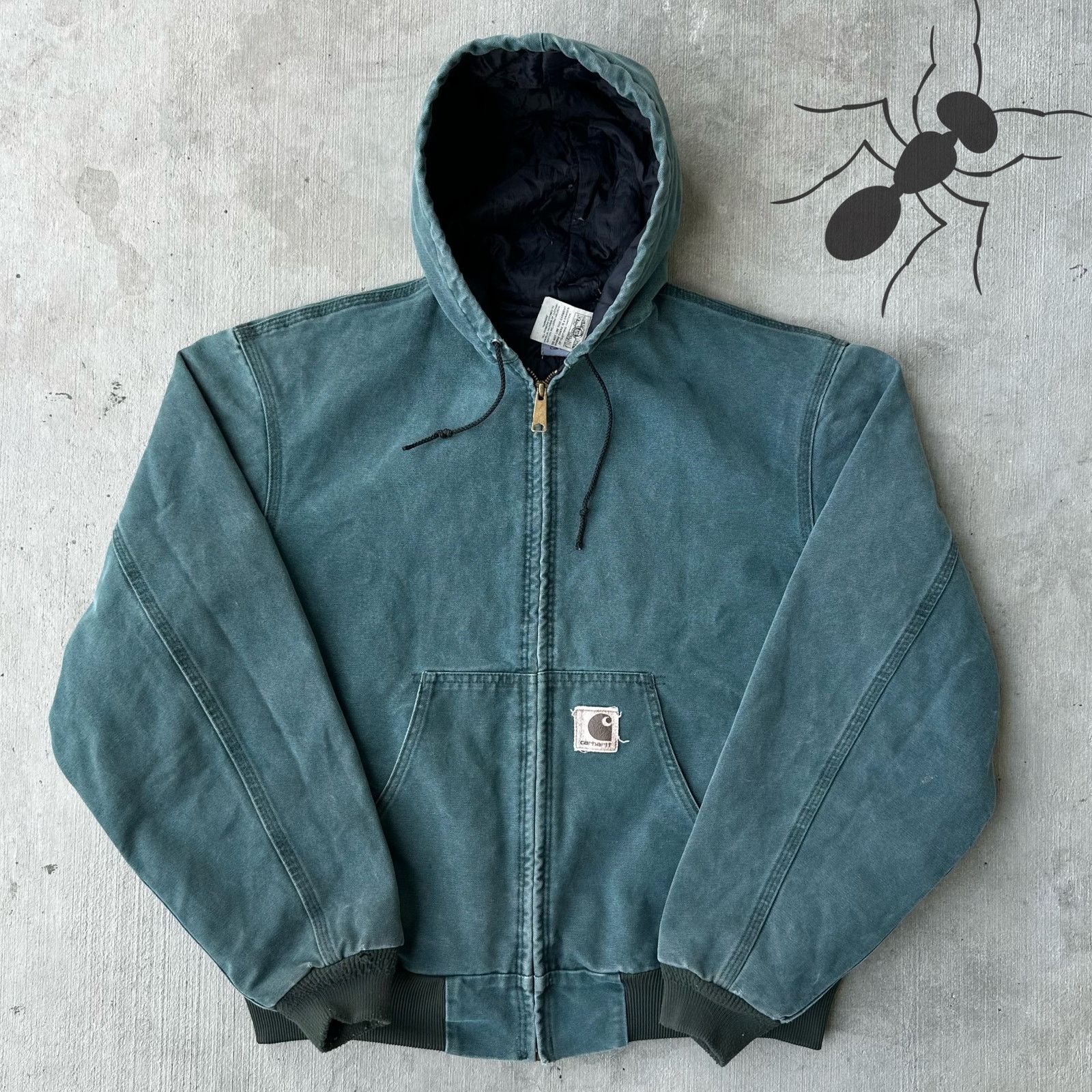 Vintage Carhartt J06 HTG green hooded work wear jacket