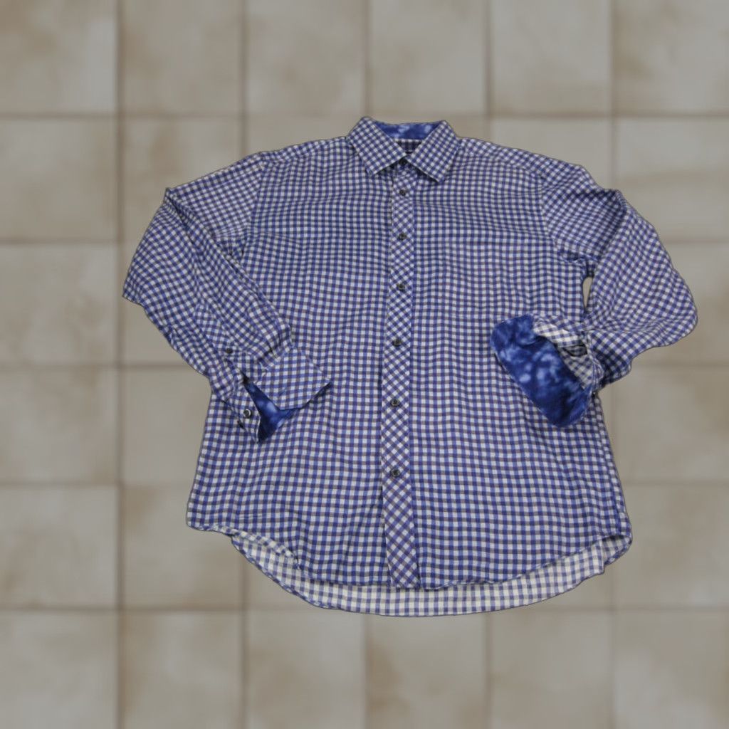 Saks Fifth Avenue Saks Fifth Avenue Shirt Mens Adult Medium Purple White Plaid Button-Up Shirt Cuff Flip Collar 90s Logo Cotton Size US M / EU 48-50 / 2 - 1 Thumbnail