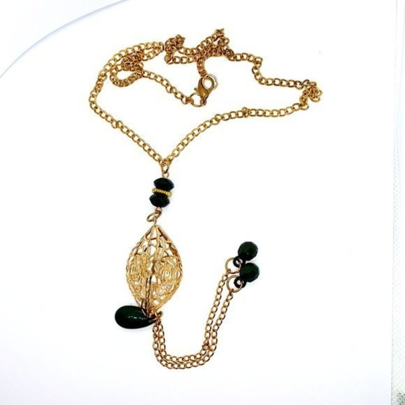 Handmade Gold-Tone Laser-Cut Rose 3D Pendant Bead Necklace Size ONE SIZE - 6 Thumbnail