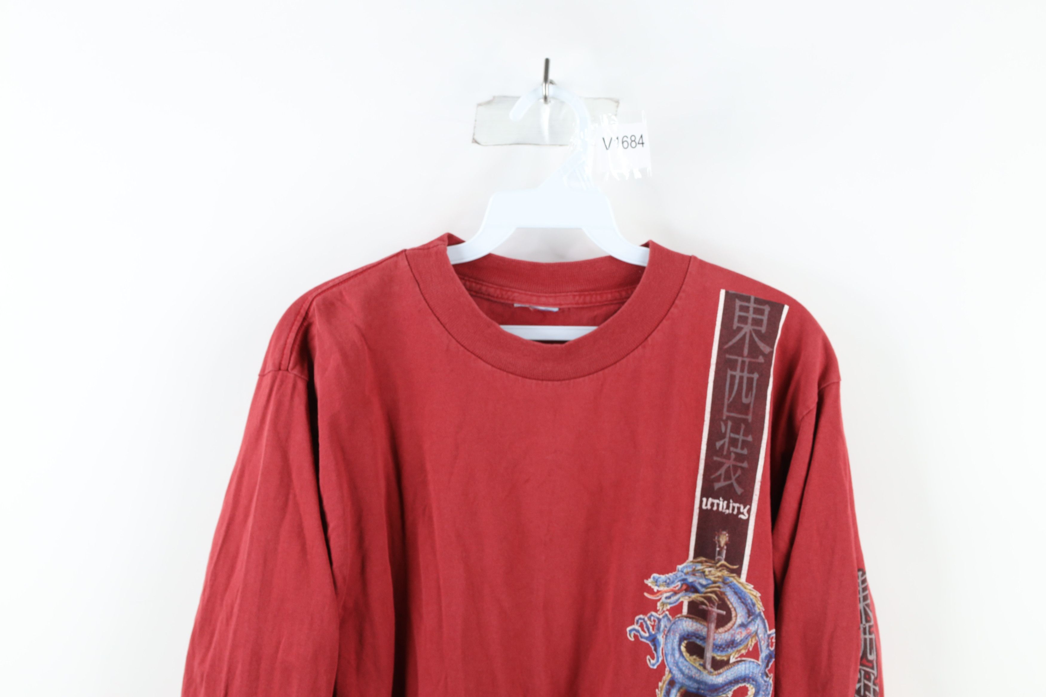 Vintage Vintage 90 Streetwear Chinese Dragon Long Sleeve T-Shirt Red Size US S / EU 44-46 / 1 - 2 Thumbnail