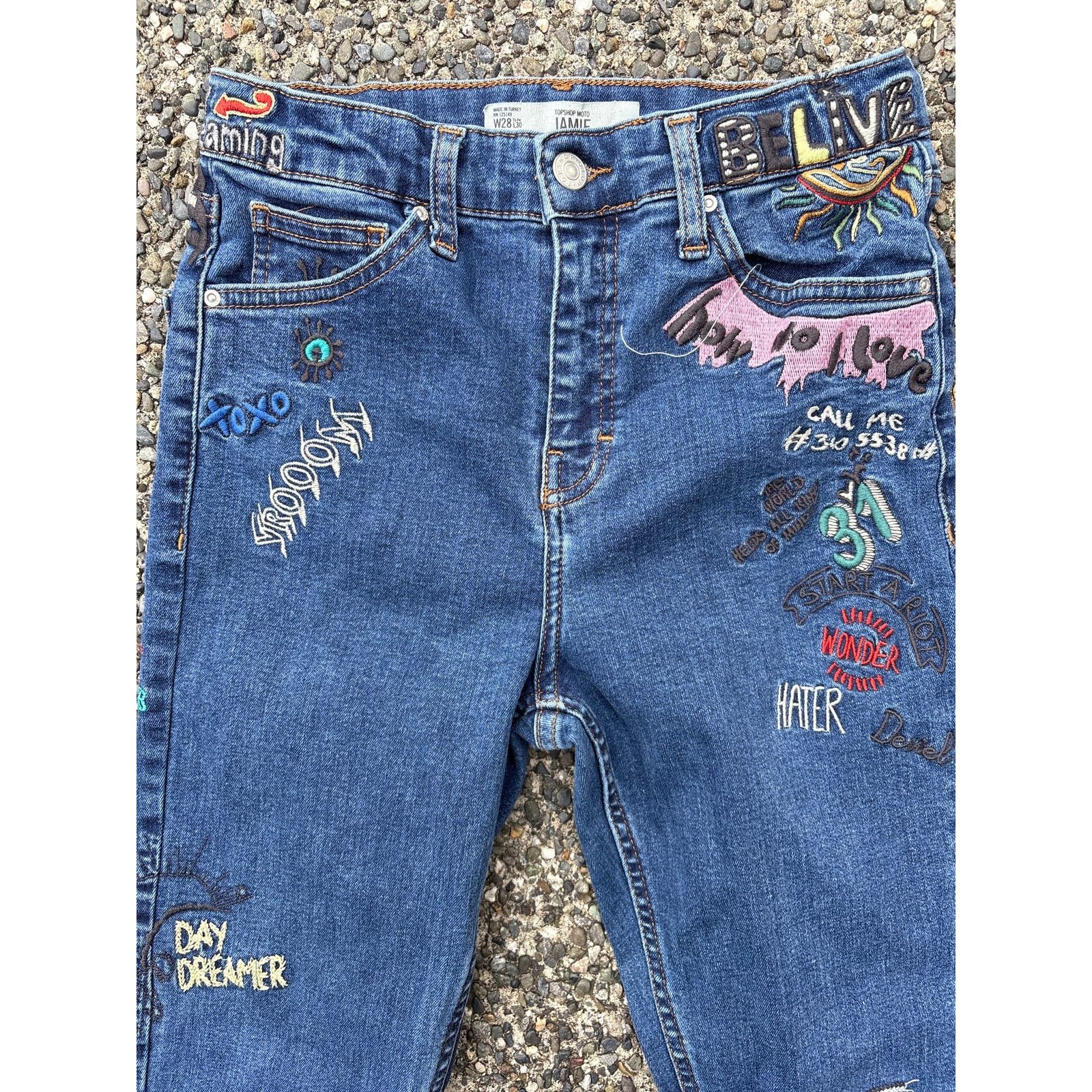 Topshop Topshop Moto Jamie Scribble Skinny Jeans 28" W Grafitti Size 28" / US 6 / IT 42 - 2 Thumbnail