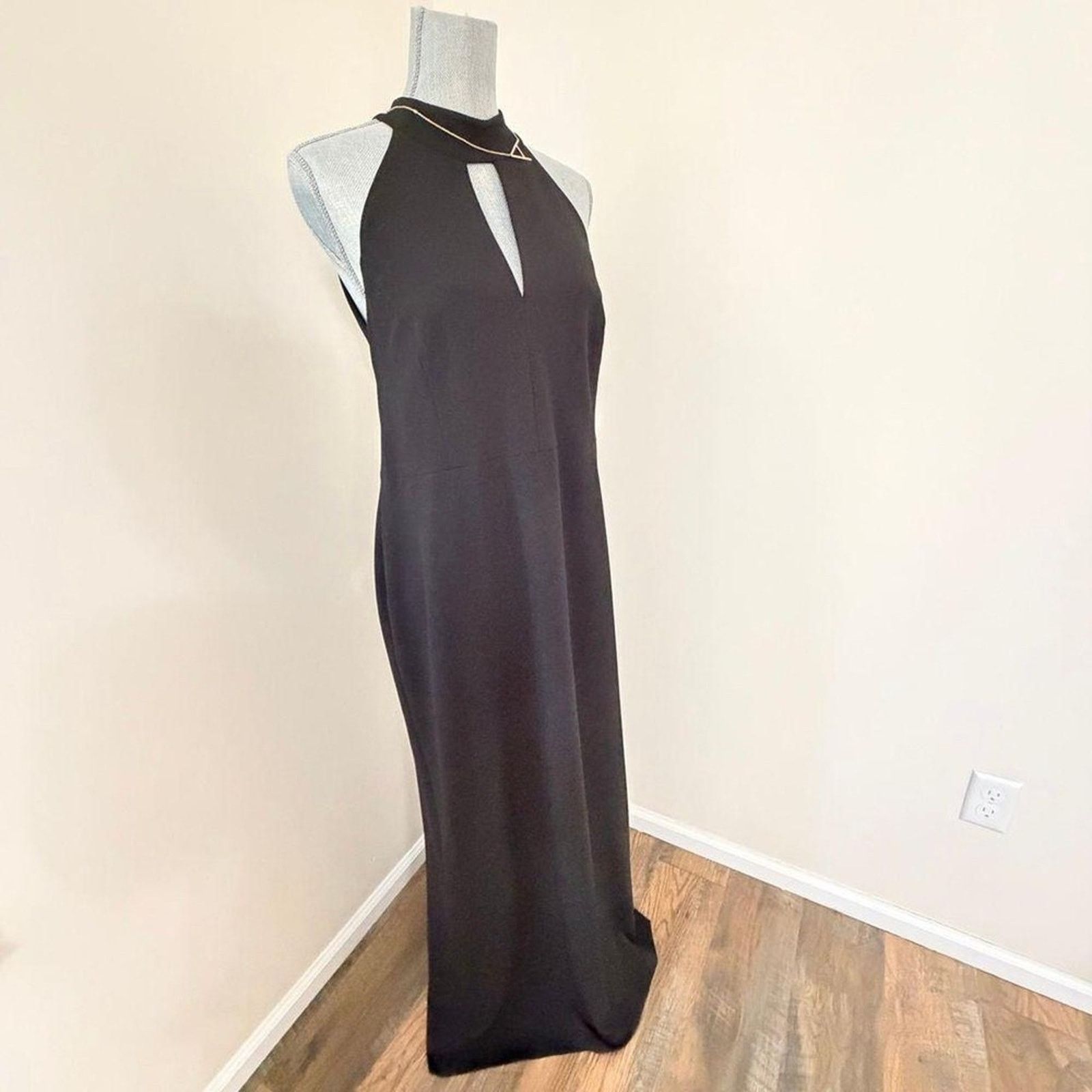 Calvin Klein Classic Black Formal evening gown halter cutout
