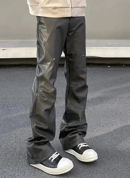 Streetwear Casual Straight Leg Leather Pant