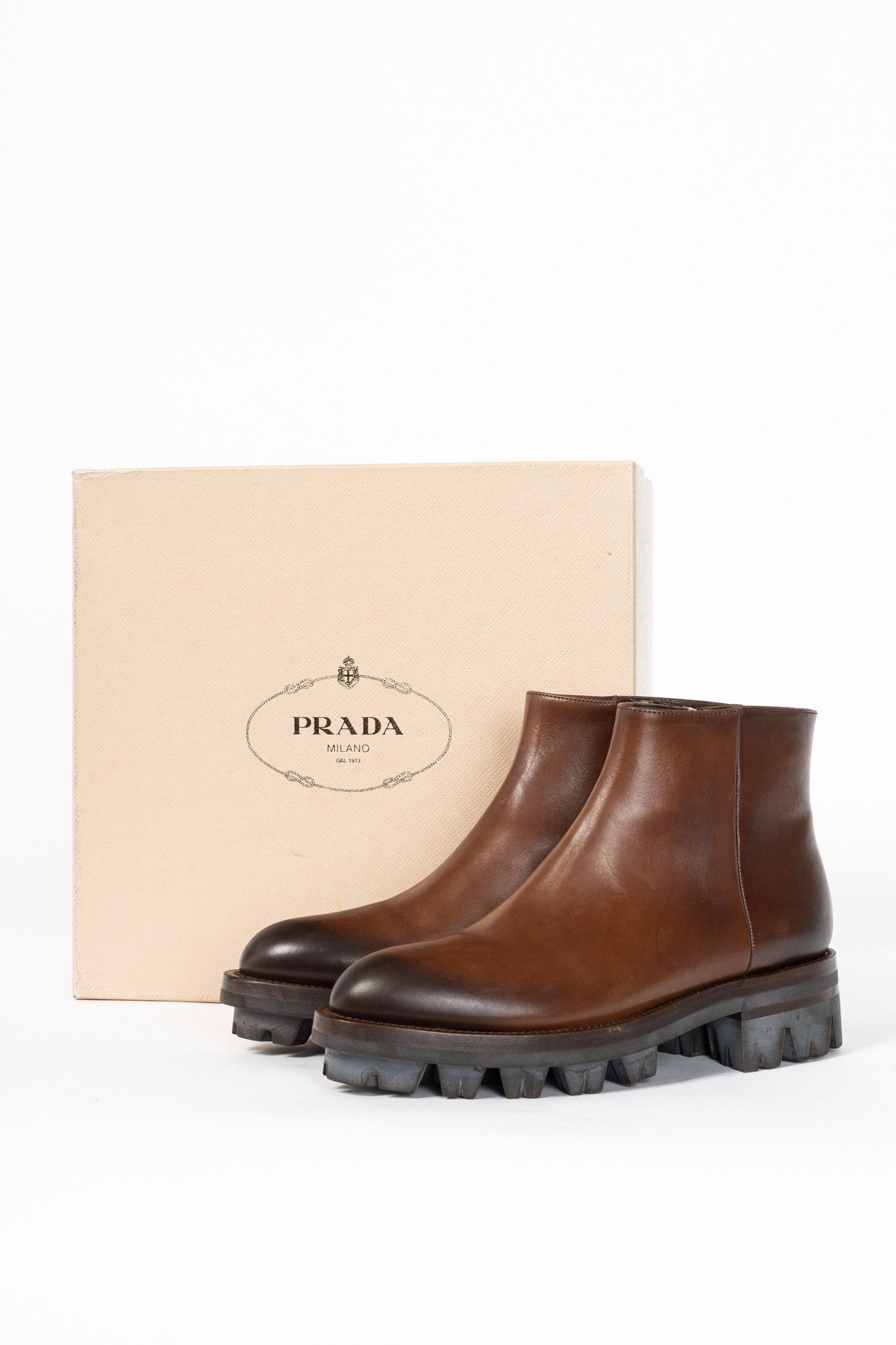 Prada Prada Brown Leather Zip Ankle Boots Size US 10 / IT 40 - 12 Thumbnail