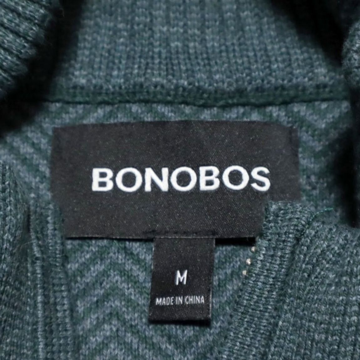 Bonobos Bonobos 1/4 Zip Knit Herringbone Solid Mock Long Sleeve Sweater Green Men's M Size US M / EU 48-50 / 2 - 5 Thumbnail